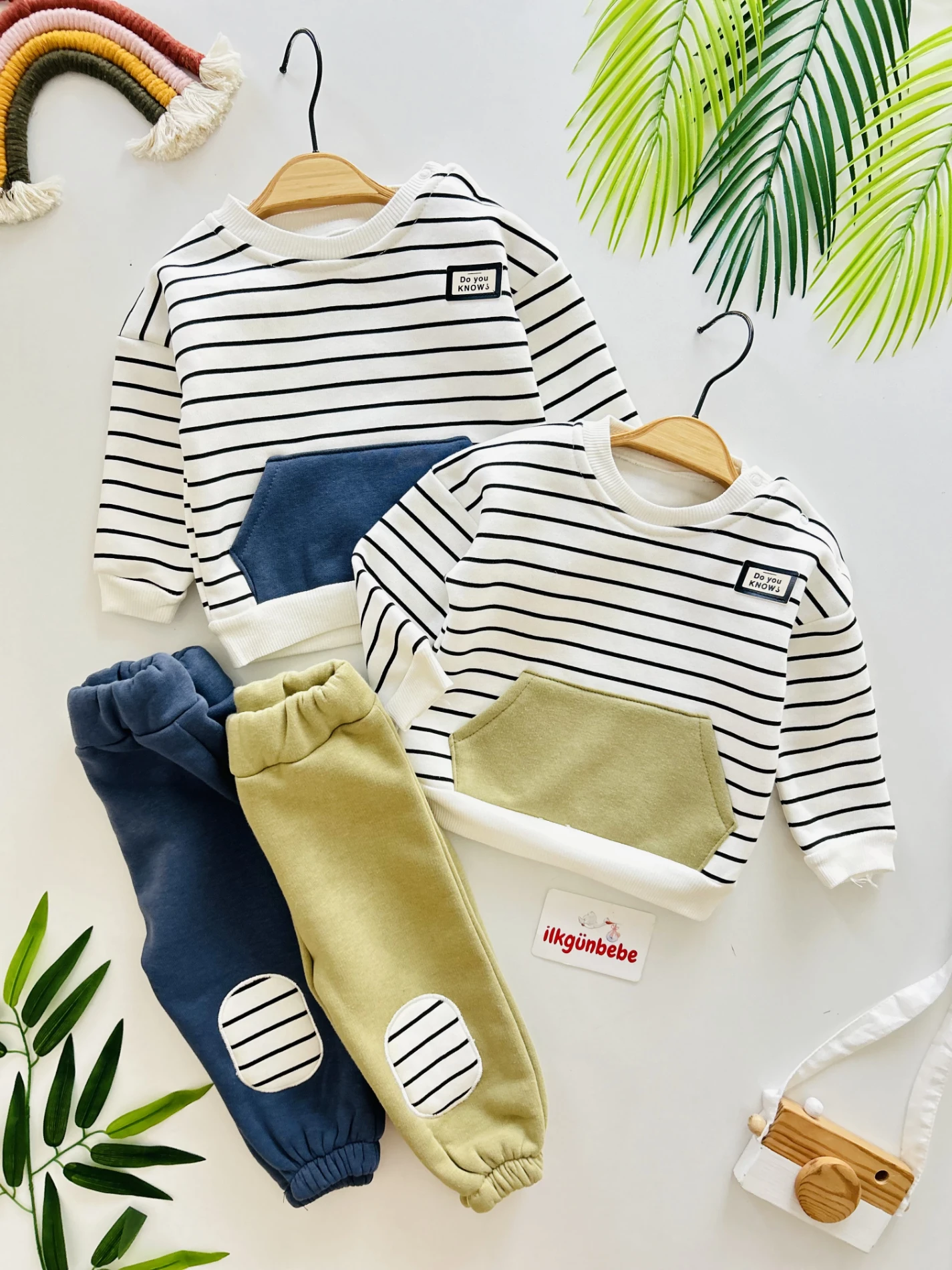 Çizgili Desenli 3 İp İçi Şardonlu Kışlık 2’li Takım