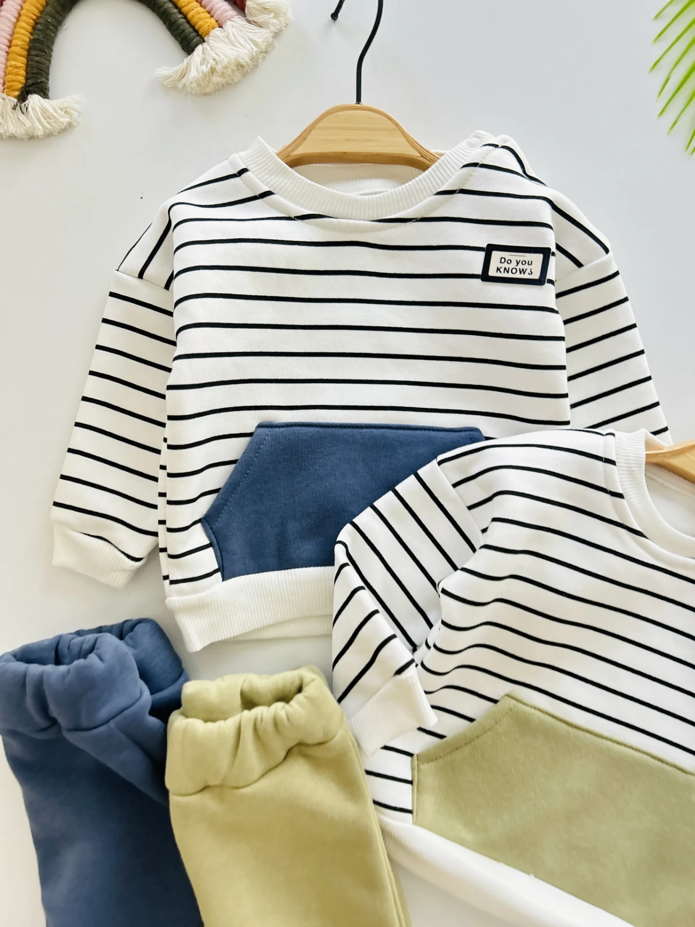 Çizgili Desenli 3 İp İçi Şardonlu Kışlık 2’li Takım