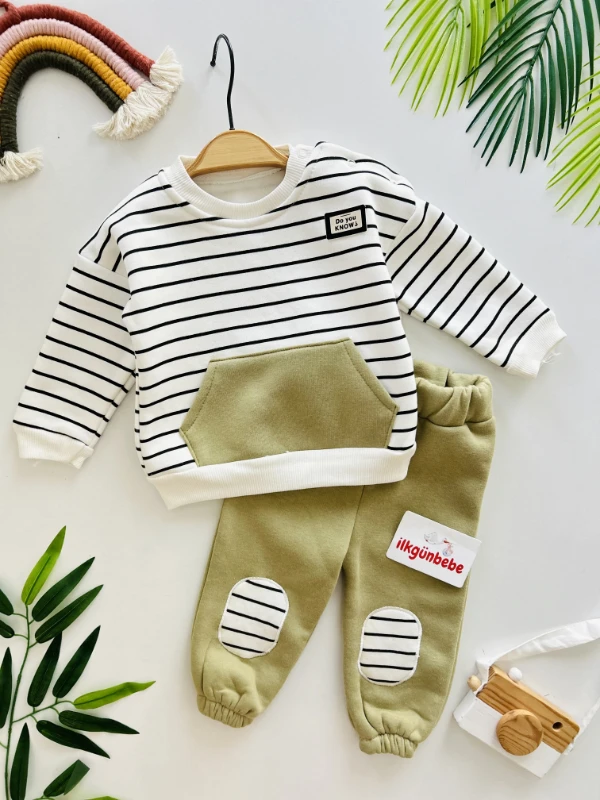 Çizgili Desenli 3 İp İçi Şardonlu Kışlık 2’li Takım