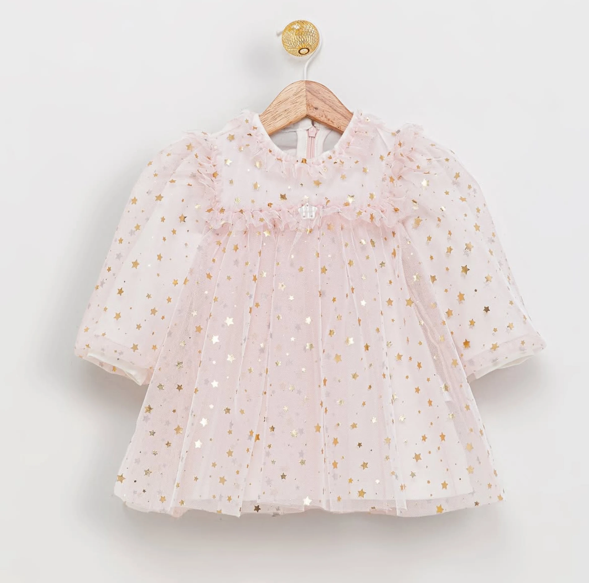 Gold Yıldız Desenli Premium Kalite Tüllü Parti Elbisesi