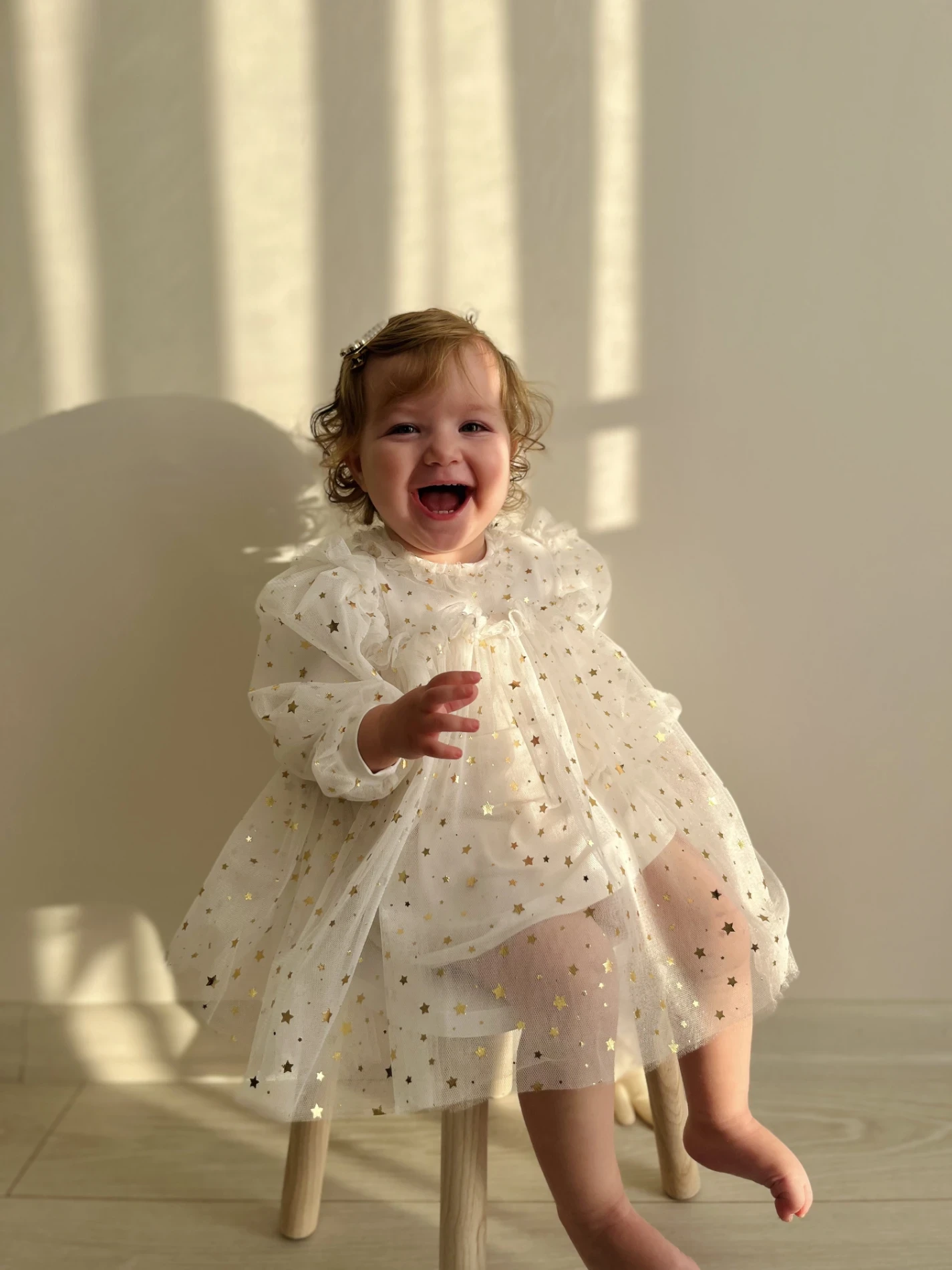 Gold Yıldız Desenli Premium Kalite Tüllü Parti Elbisesi