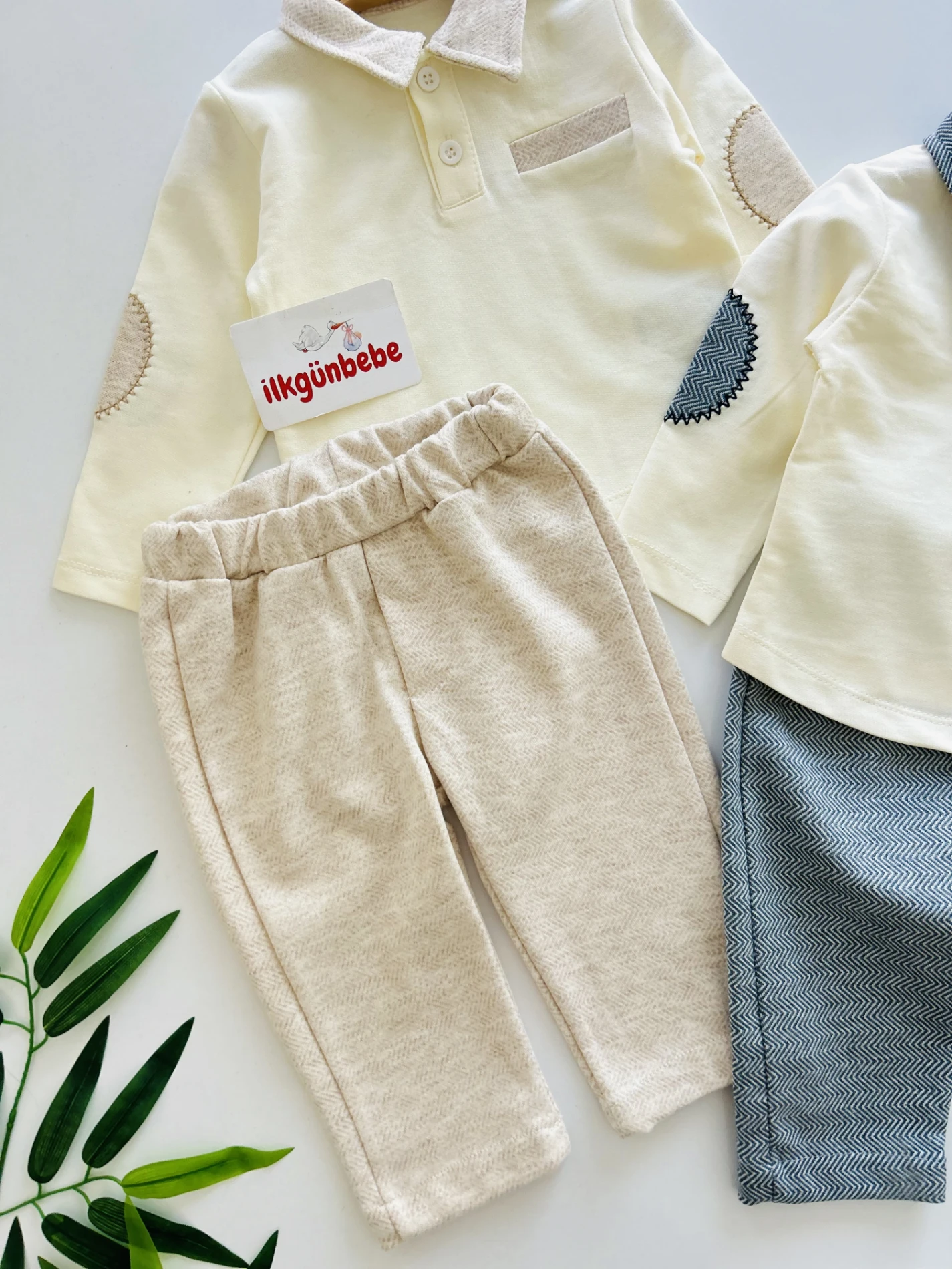 Bebe Yakalı Yama Detaylı %100 Pamuk 2’li Takım