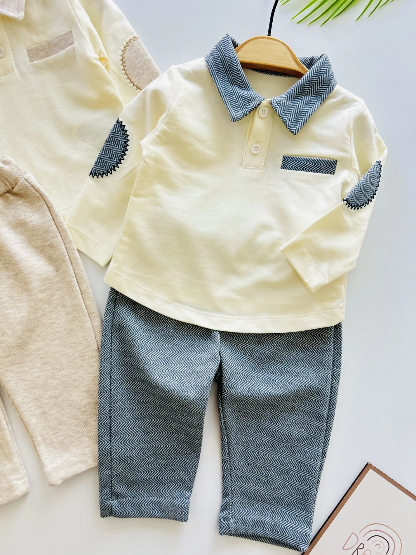 Bebe Yakalı Yama Detaylı %100 Pamuk 2’li Takım