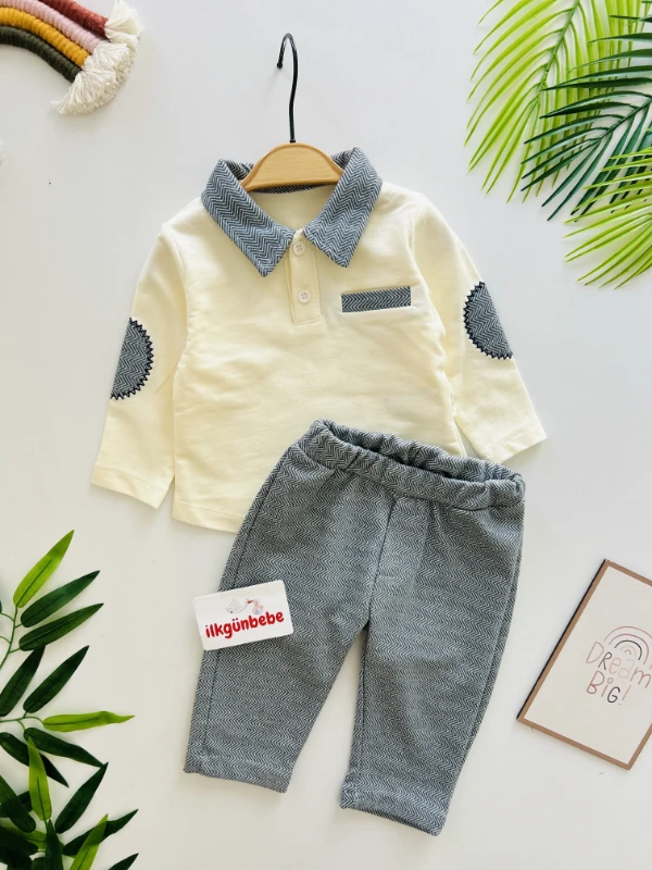 Bebe Yakalı Yama Detaylı %100 Pamuk 2’li Takım