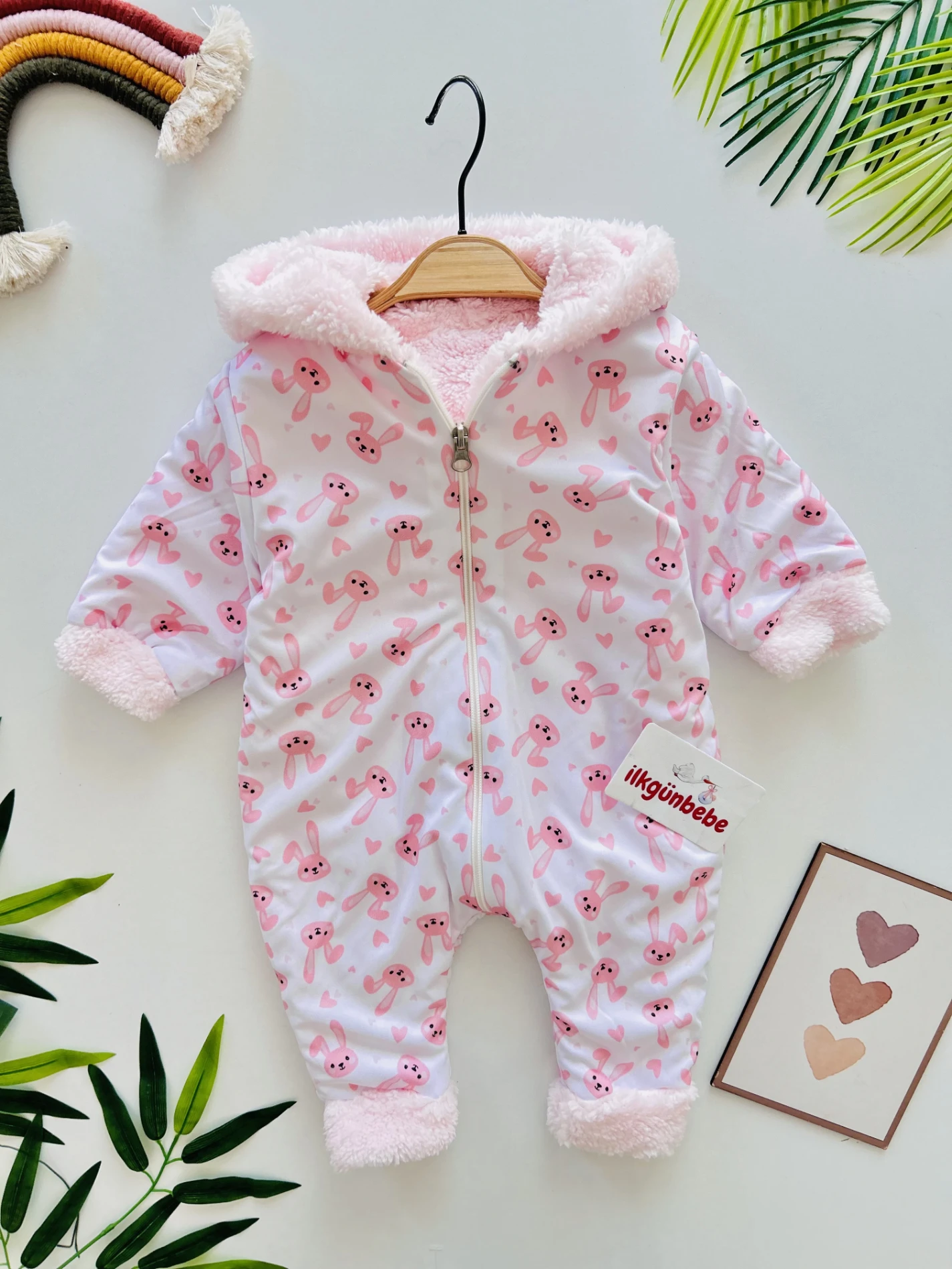  Sevimli Tavşan Baskılı Boydan Fermuarlı Içi Kürklü Kışlık Welsoft Tulum