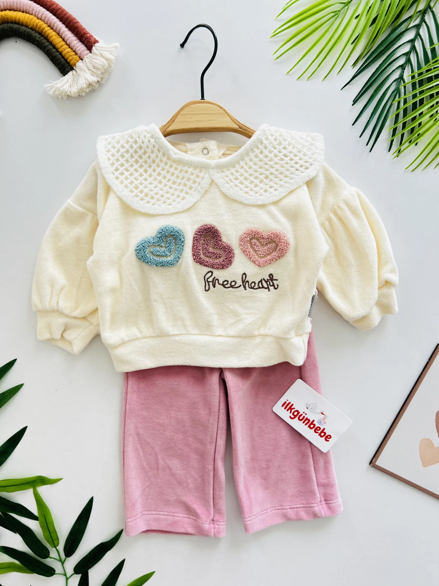 File Bebe Yaka Detaylı Kadife Kumaş Kışlık 2 Parça Takım