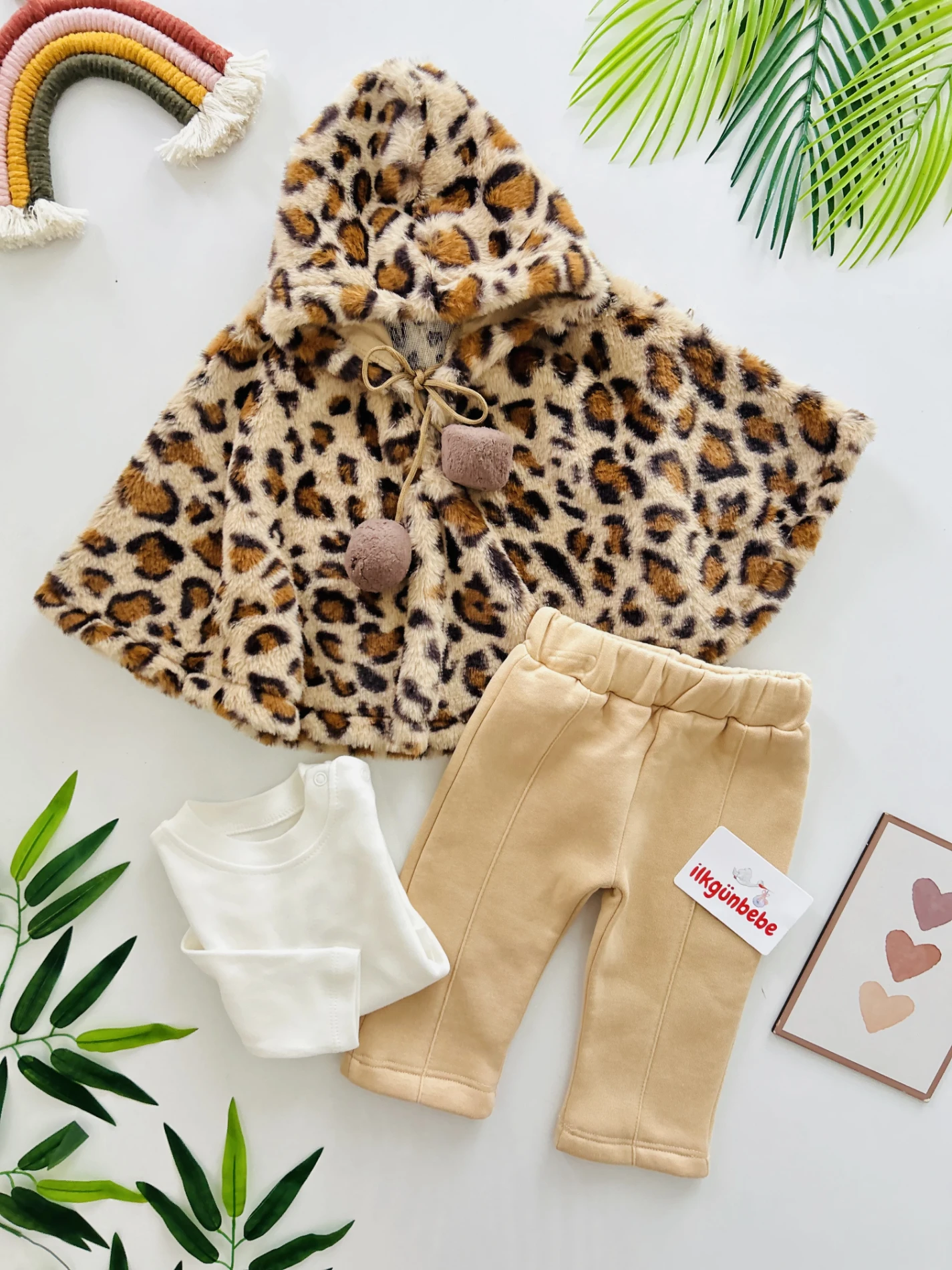 Leopar Desenli Kürklü Pançolu 3 İp Şardonlu Altlı 3’lü Takım