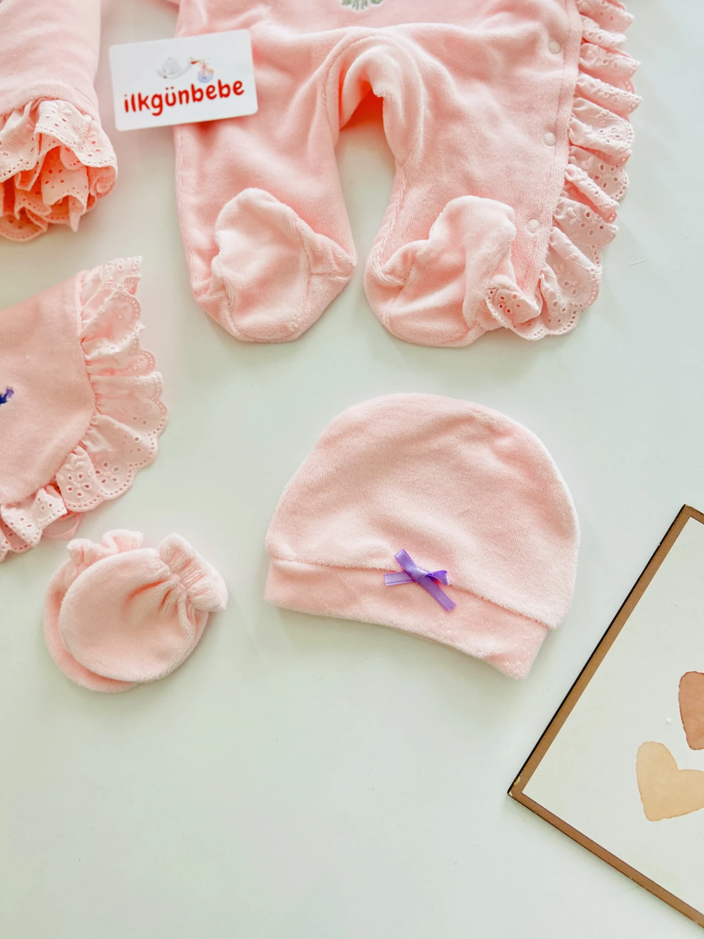 Lavanta Kadife Kumaş Premium Kalite Yenidoğan Set