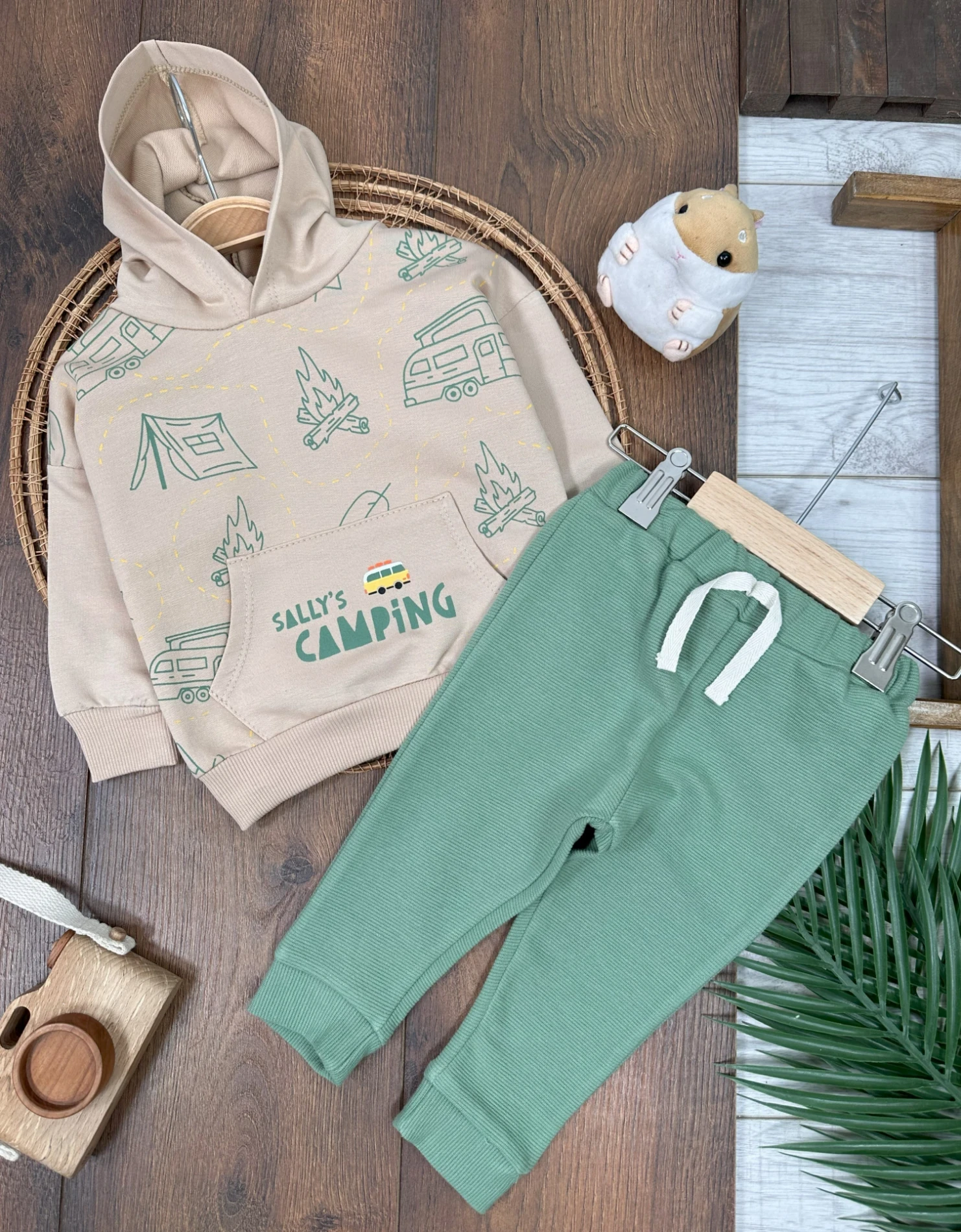 Camping Kapüşonlu %100 Pamuk Sweatli 2’li Takım