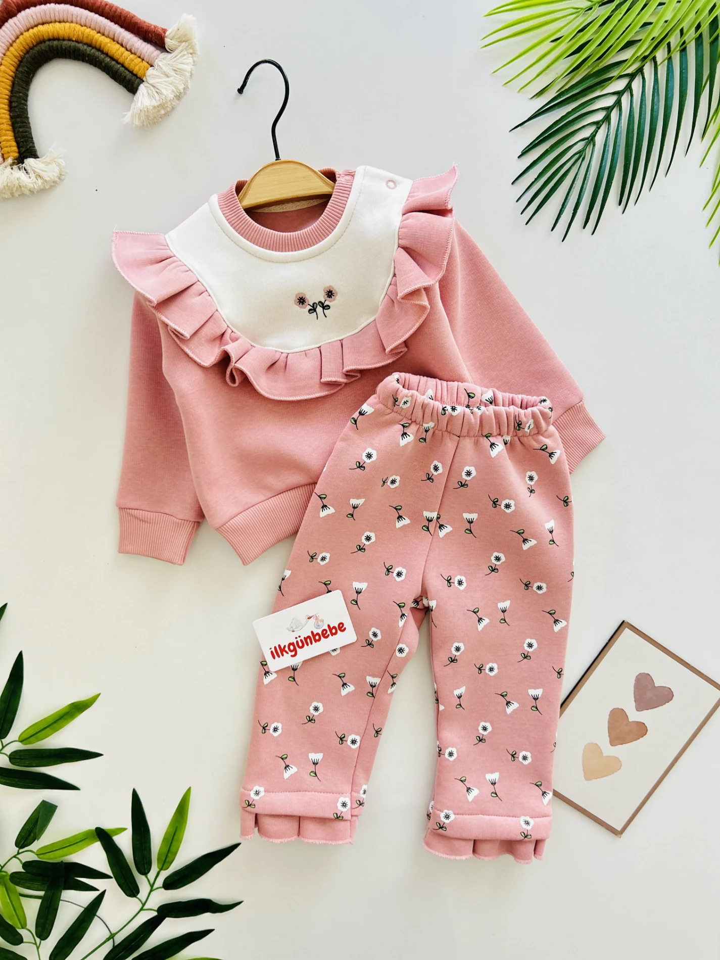 Çiçek Desenli 3 İp Şardonlu Premium Kalite 2’li Takım