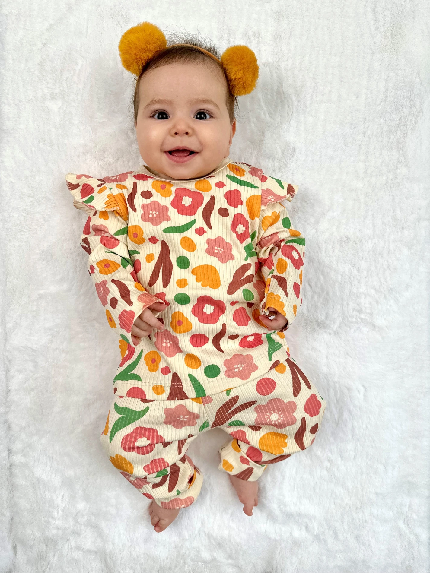 Çiçek Temali  %100 Esnek Kaşkorse Kumaş 2’li Takım