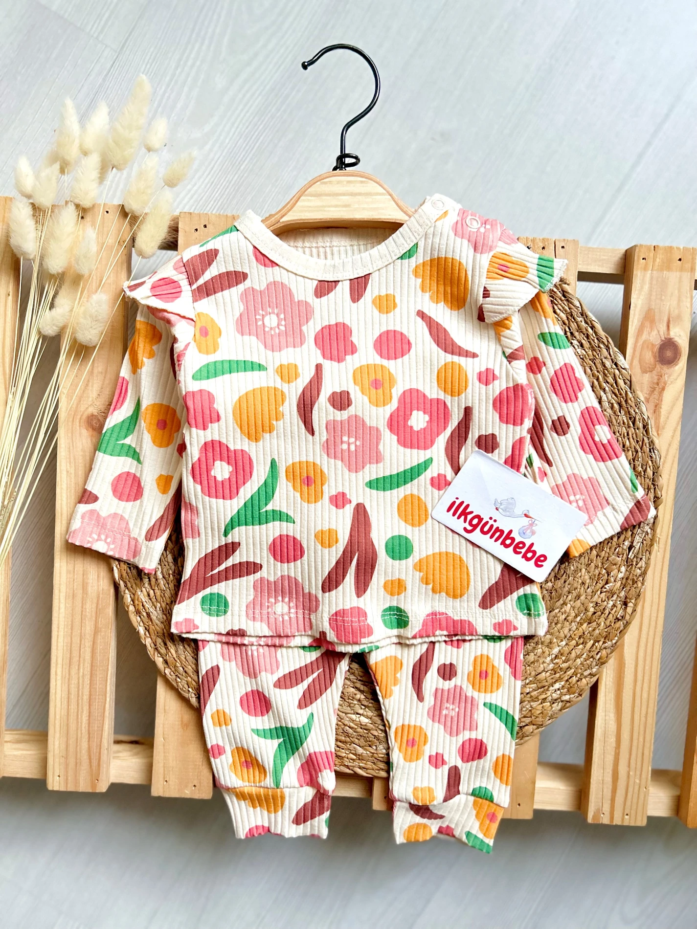 Çiçek Temali  %100 Esnek Kaşkorse Kumaş 2’li Takım