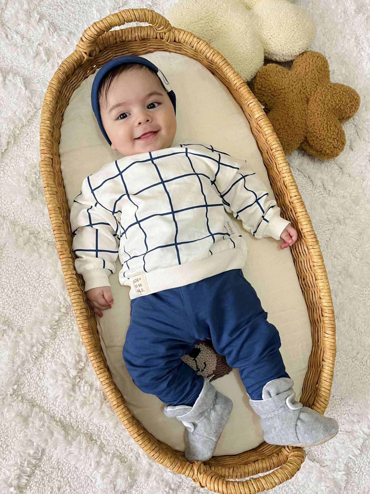 Çizgili Desenli %100 Pamuk Esnek Kumaş Şapkalı 3’lü Takım