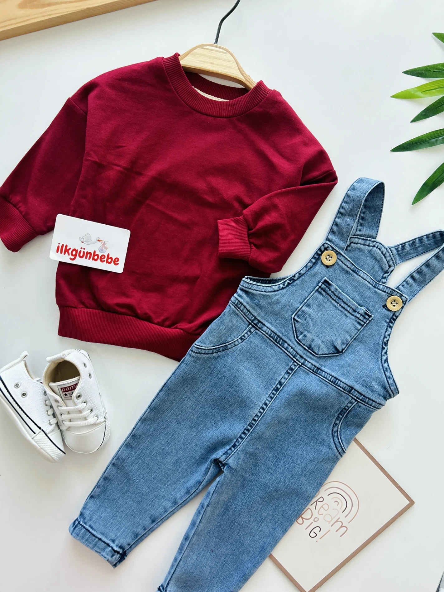 Likralı Yumuşacık Denim Esnek Kot Salopetli Sweatli 2’li Cool Unisex Takım