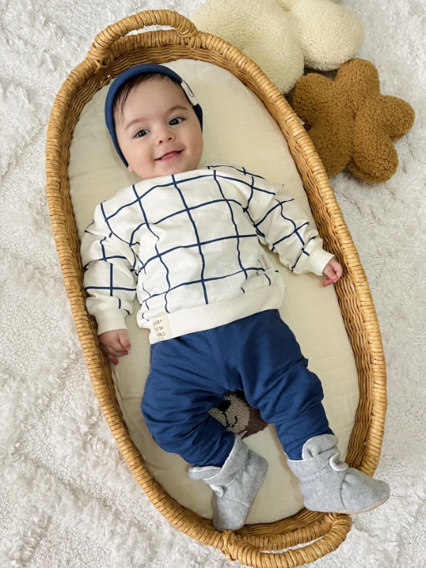 Çizgili Desenli %100 Pamuk Esnek Kumaş Şapkalı 3’lü Takım