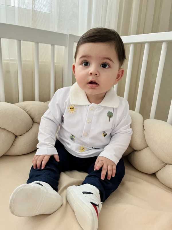 Sevimli Figürler Baskılı Polo Yaka Keten Pantalonlu 2’li Cool Takım