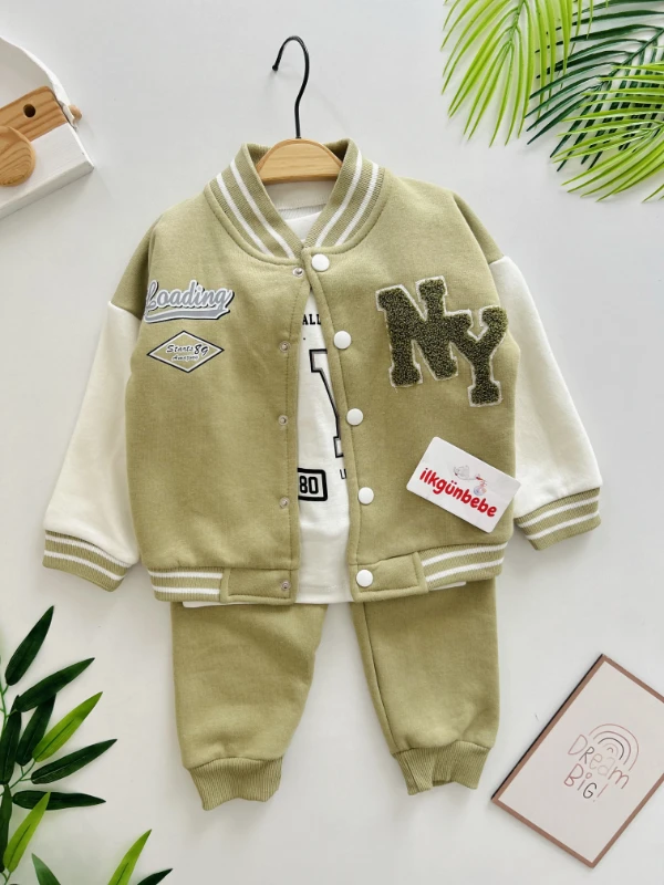 NY Nakışlı Premium Kalite 3 İp Şardonlu Kışlık 3’lü Takım