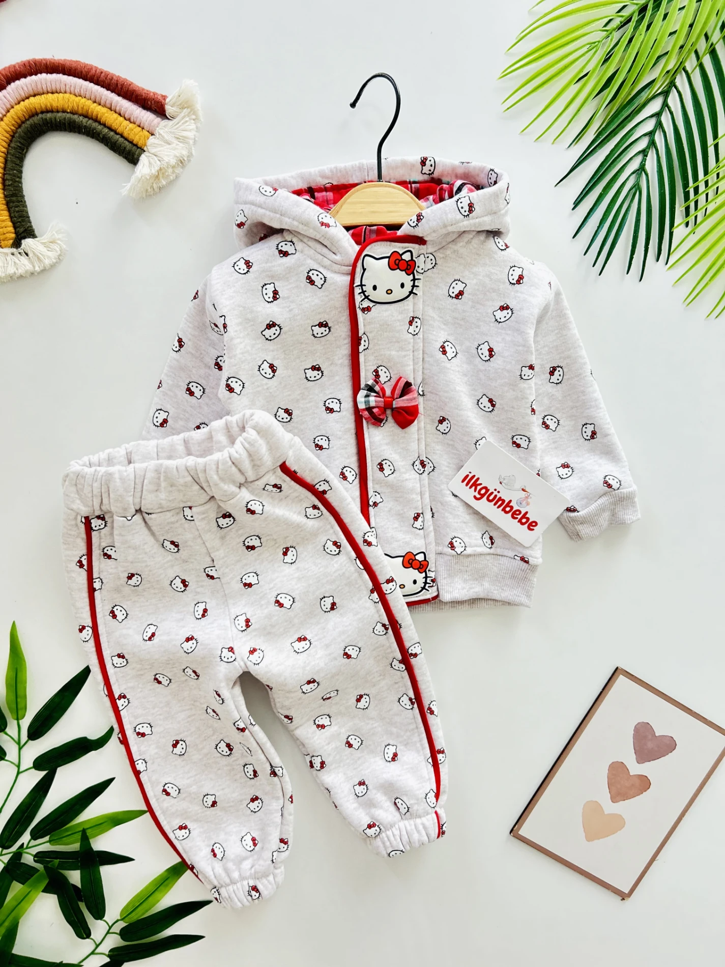 Hello Kitty Fermuar Detaylı  Baskılı 2’li 3 İp Şardonlu Kışlık Takım