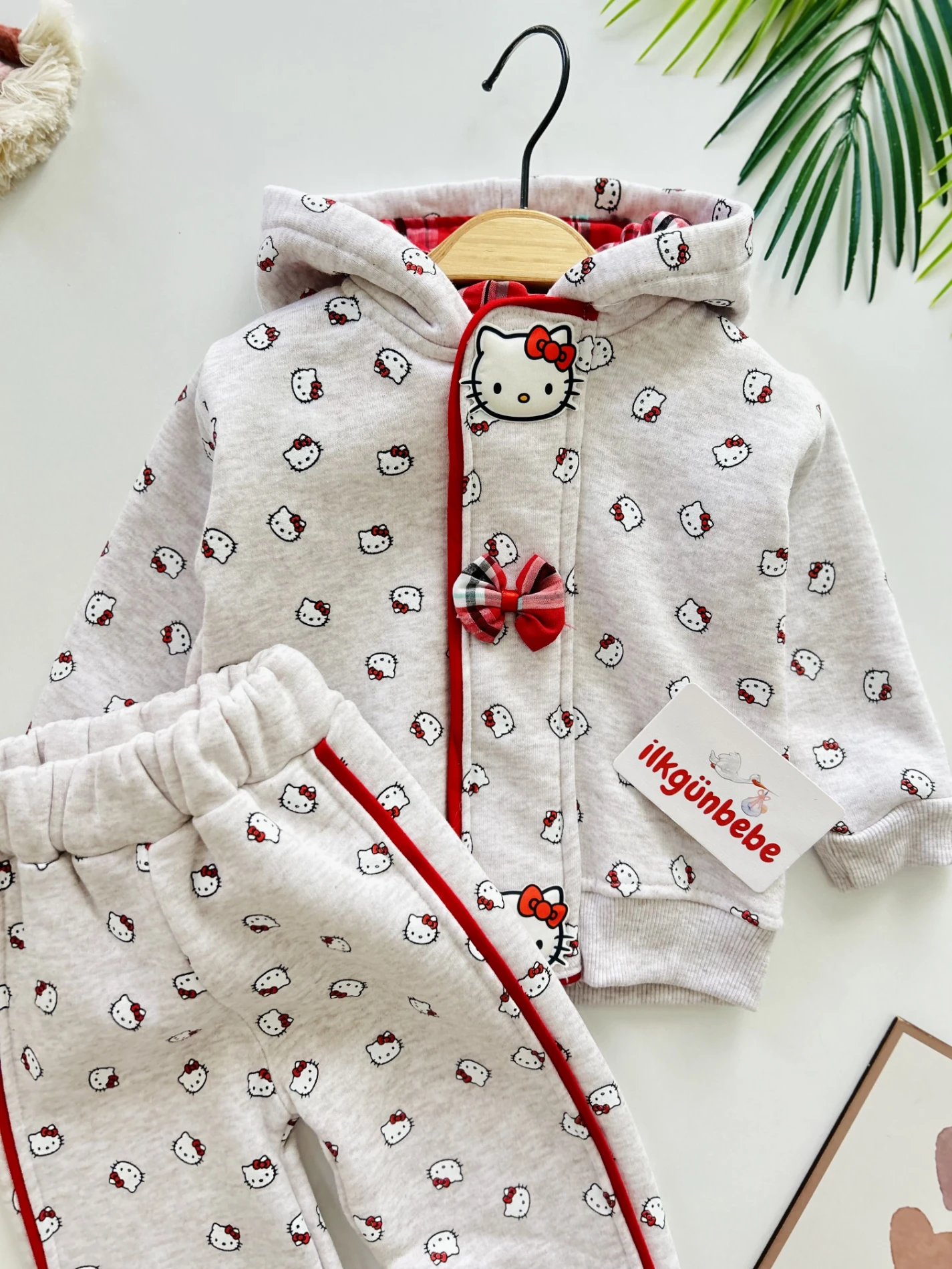 Hello Kitty Fermuar Detaylı  Baskılı 2’li 3 İp Şardonlu Kışlık Takım