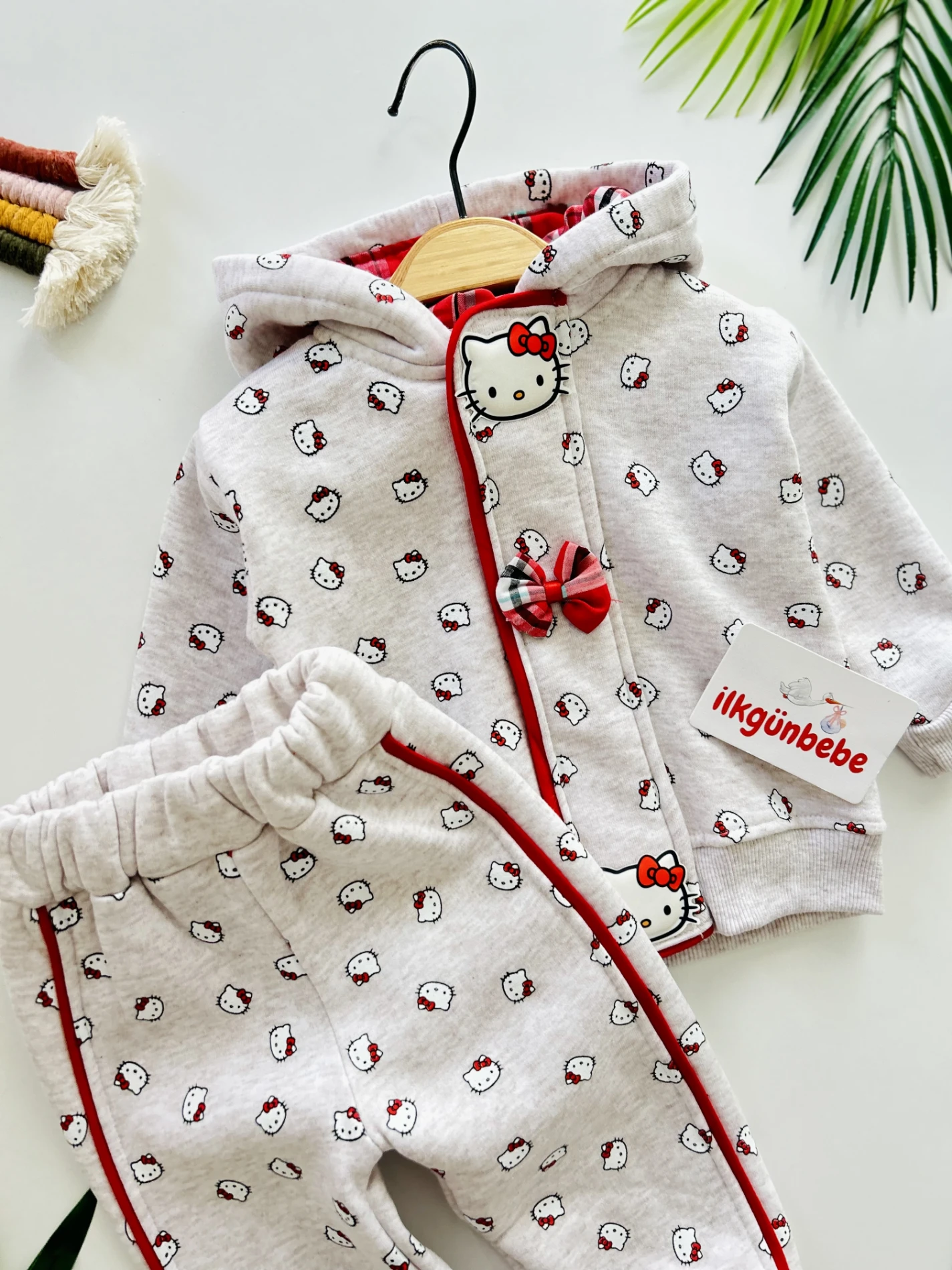 Hello Kitty Fermuar Detaylı  Baskılı 2’li 3 İp Şardonlu Kışlık Takım