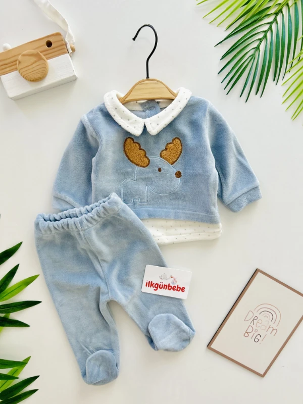 Geyik İşlemeli Kadife Kumaş Premium 2’li Takım