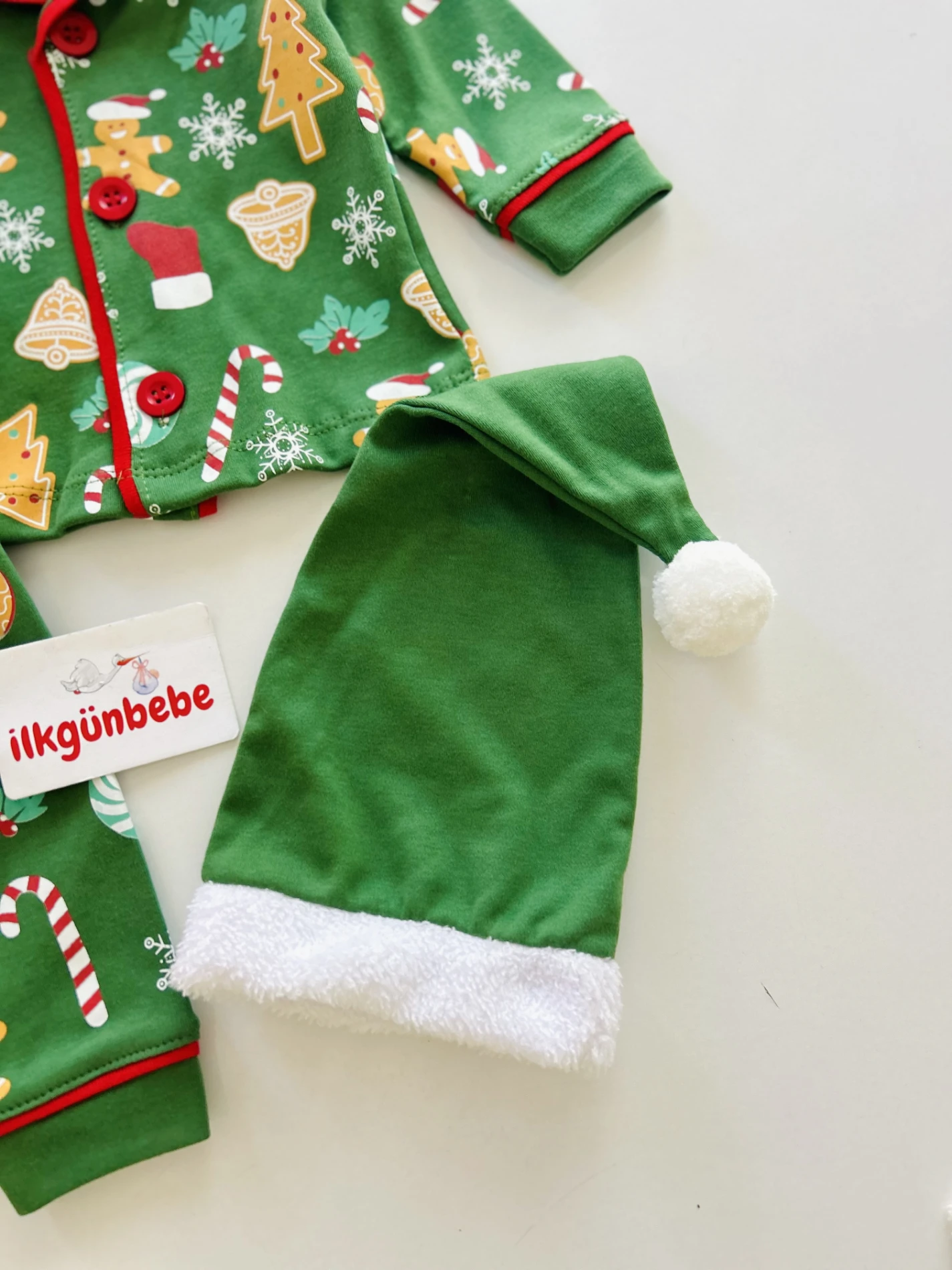 Bebe Yaka Yılbaşı Temalı %100 Pamuk Ponpon Şapkalı 3’lü Takım