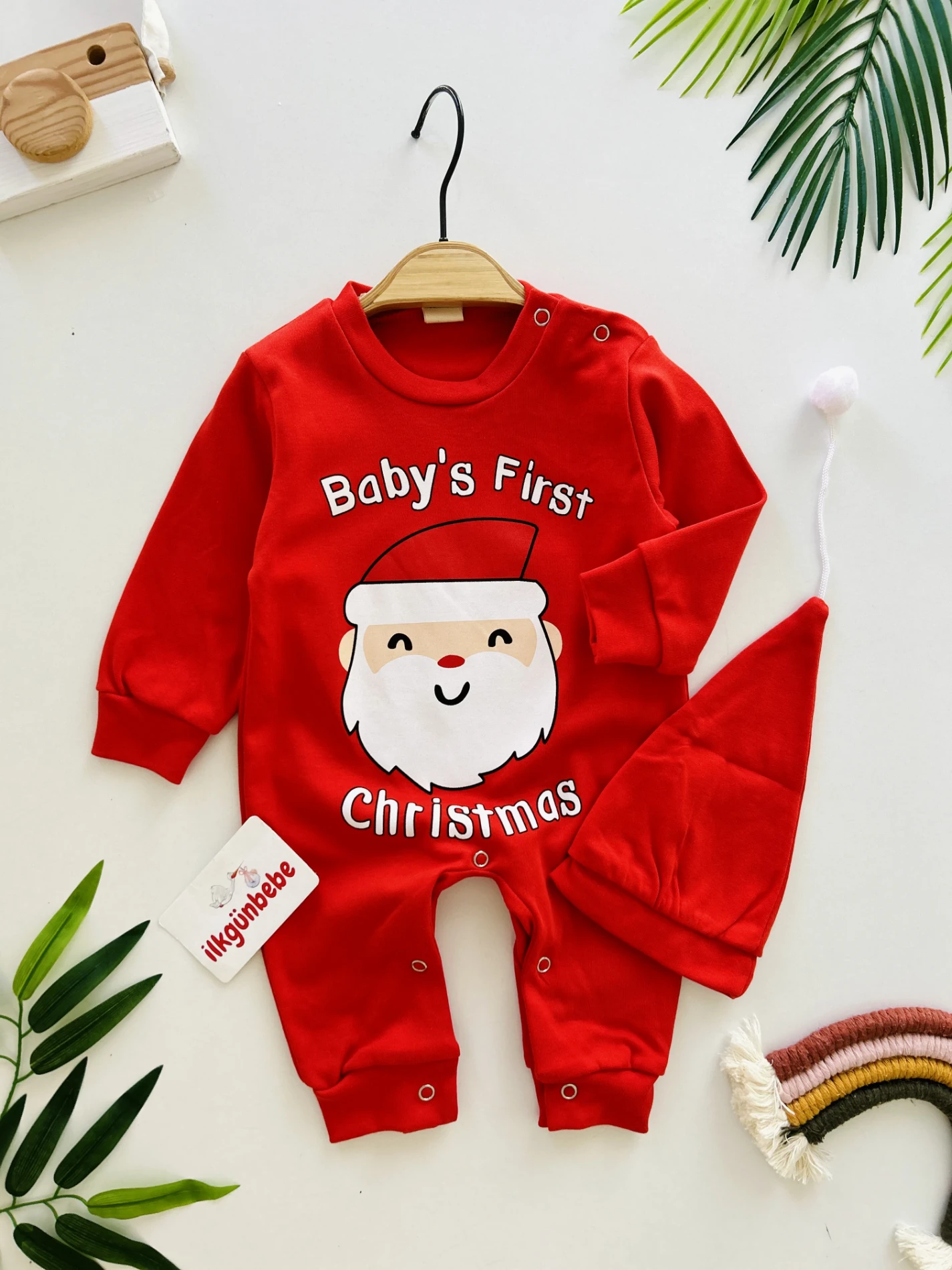 Yılbaşı Temalı %100 Pamuk Şapkalı Tulum