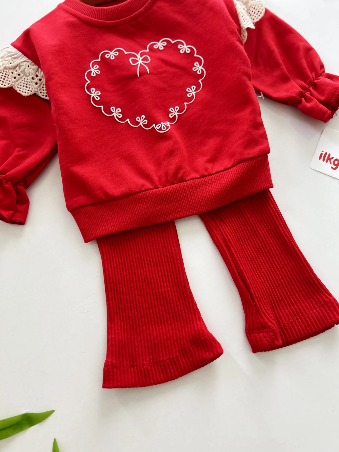 Kalp Desenli %100 Pamuk İspanyol Paça 2’li Takım