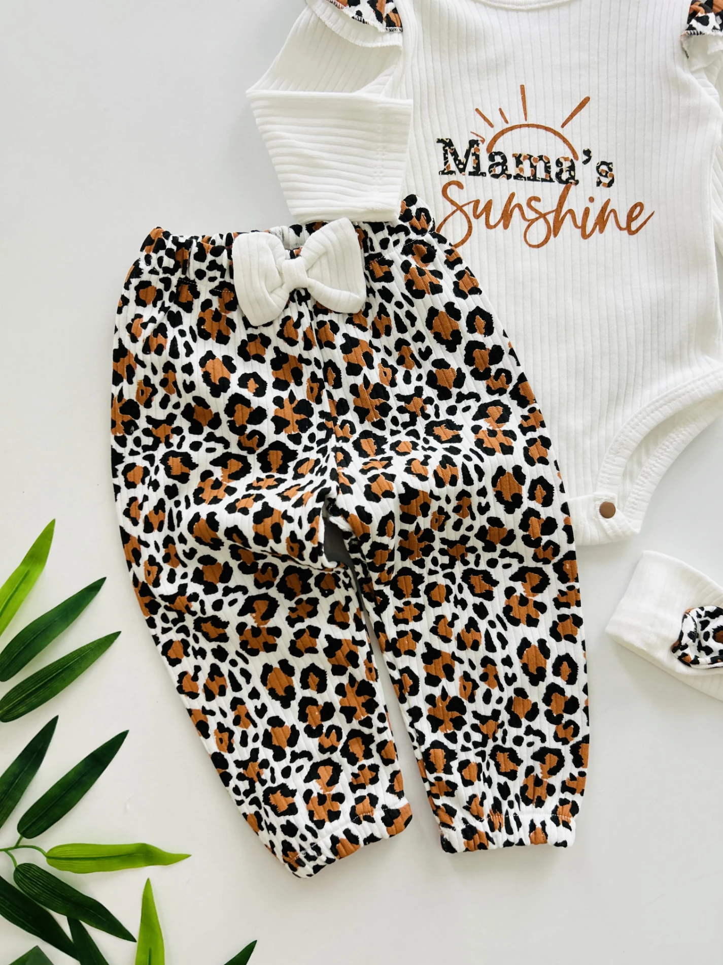 Leopar  Desenli %100 Pamuk Bandanalı  Paça 3’lü Takım