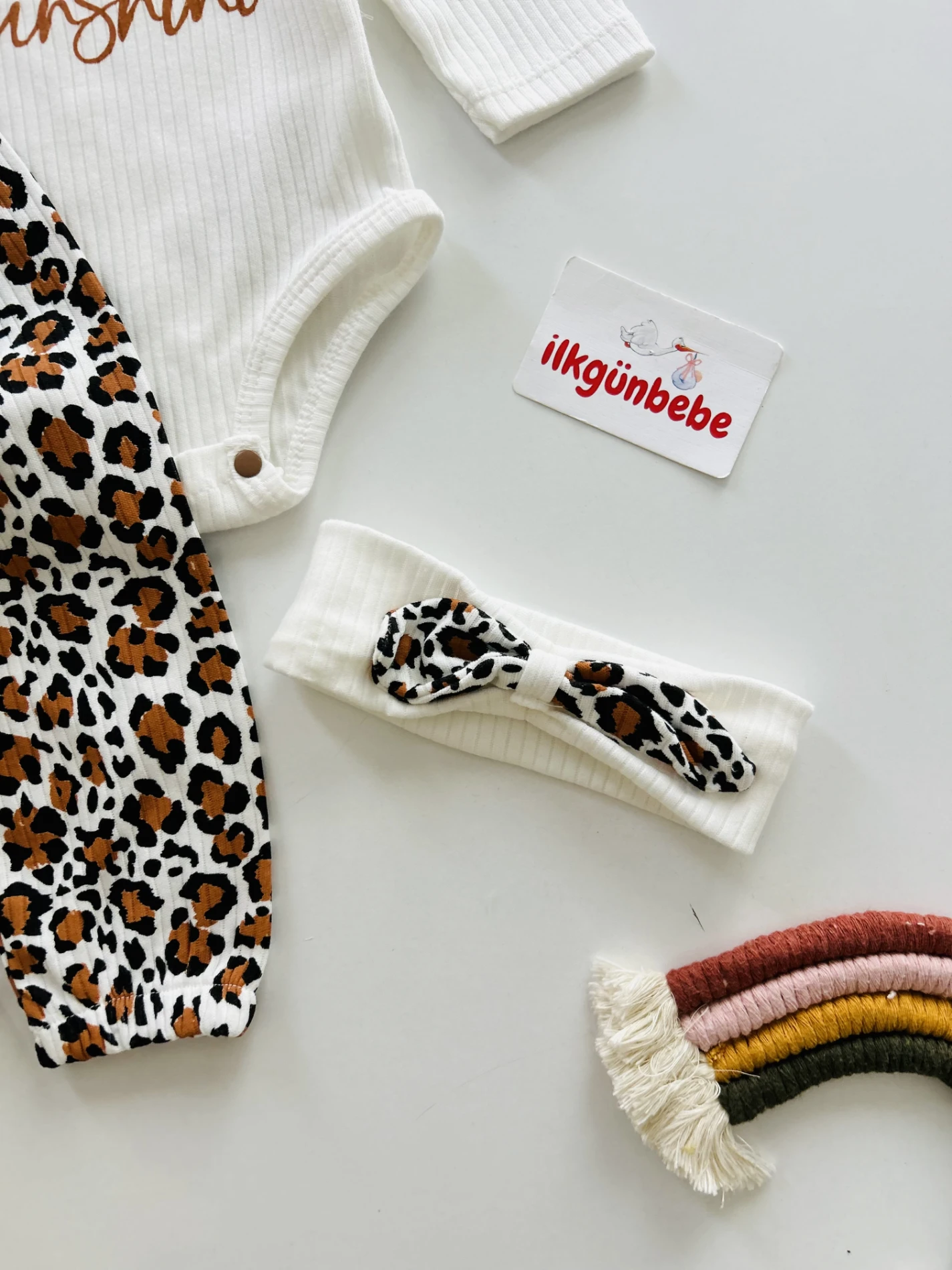 Leopar  Desenli %100 Pamuk Bandanalı  Paça 3’lü Takım
