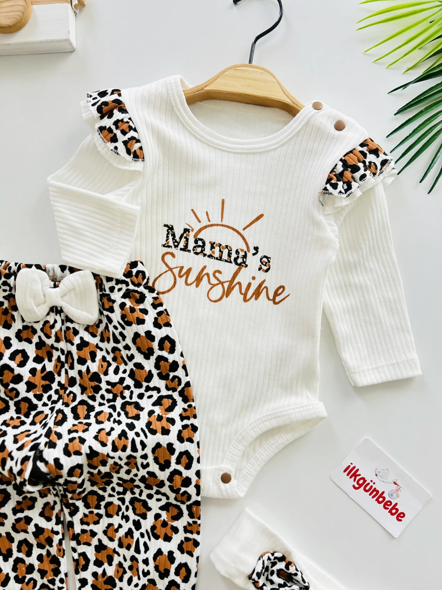 Leopar  Desenli %100 Pamuk Bandanalı  Paça 3’lü Takım