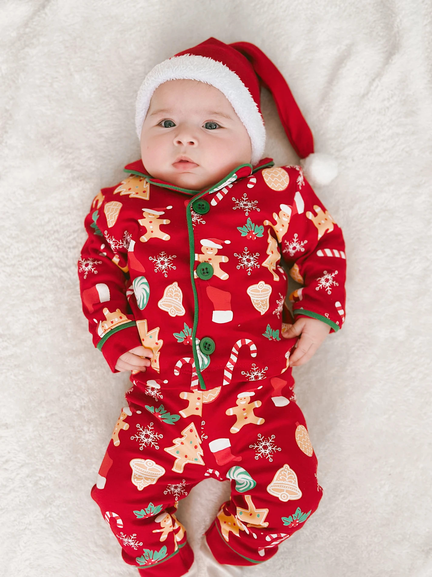 Bebe Yaka Yılbaşı Temalı %100 Pamuk Ponpon Şapkalı 3’lü Takım