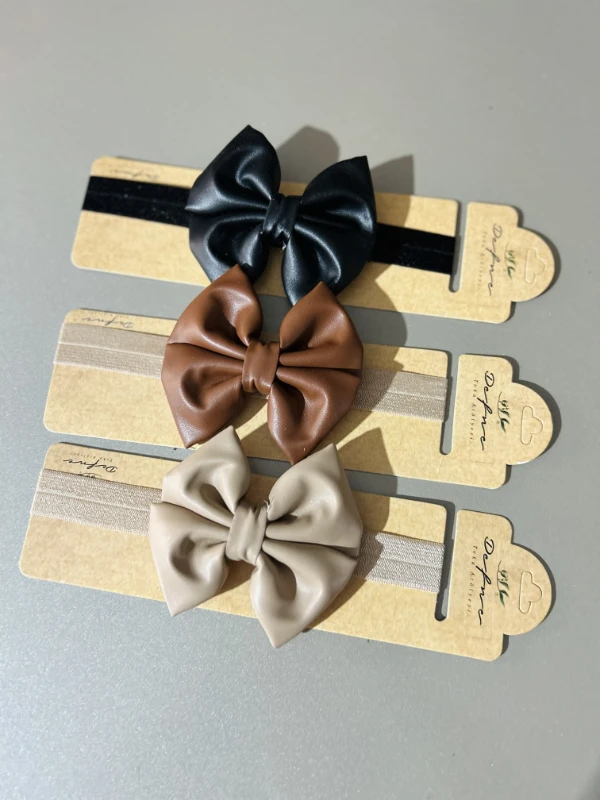 3’lü Fiyonklu Derili Bandana Set