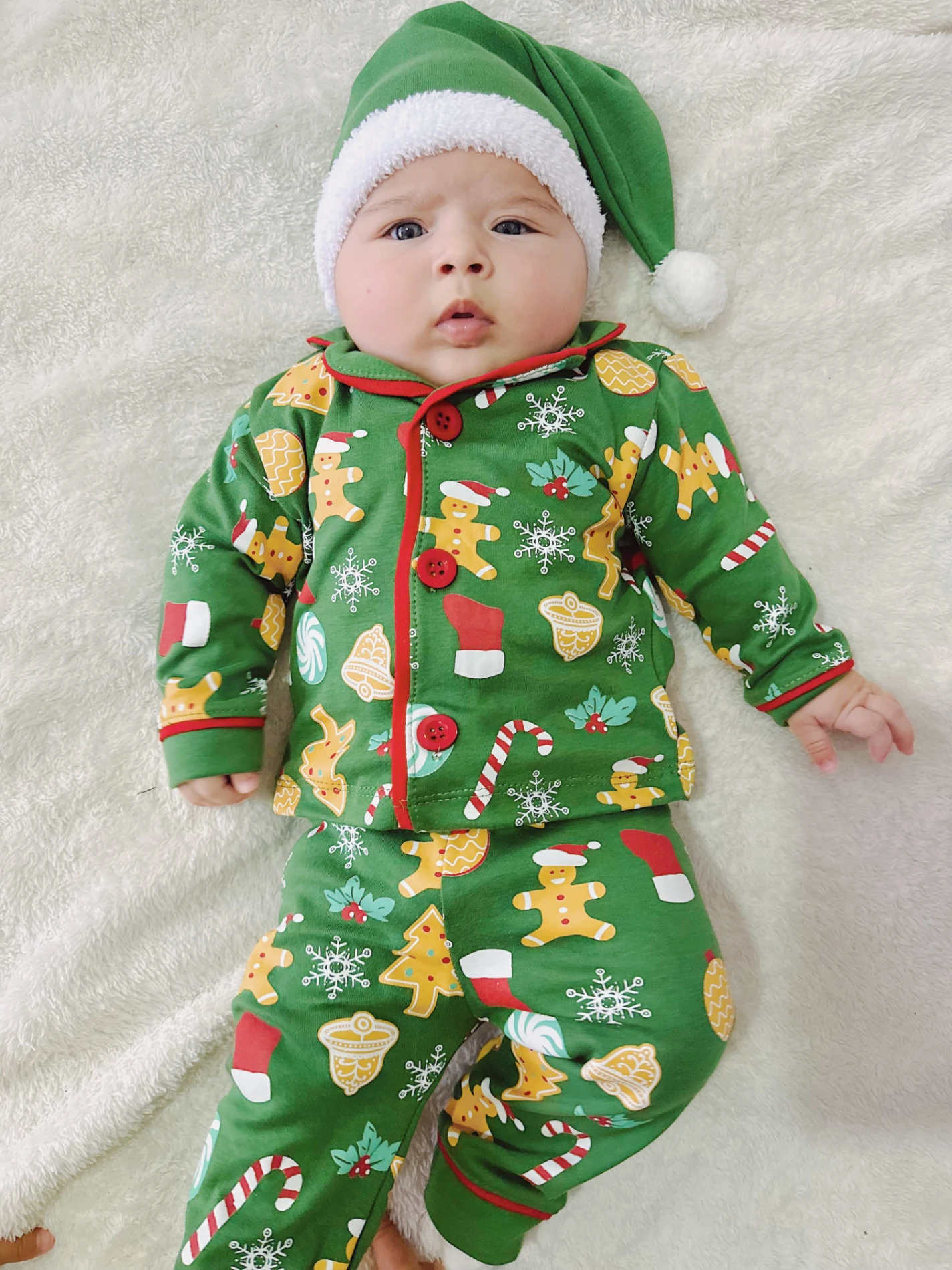 Bebe Yaka Yılbaşı Temalı %100 Pamuk Ponpon Şapkalı 3’lü Takım