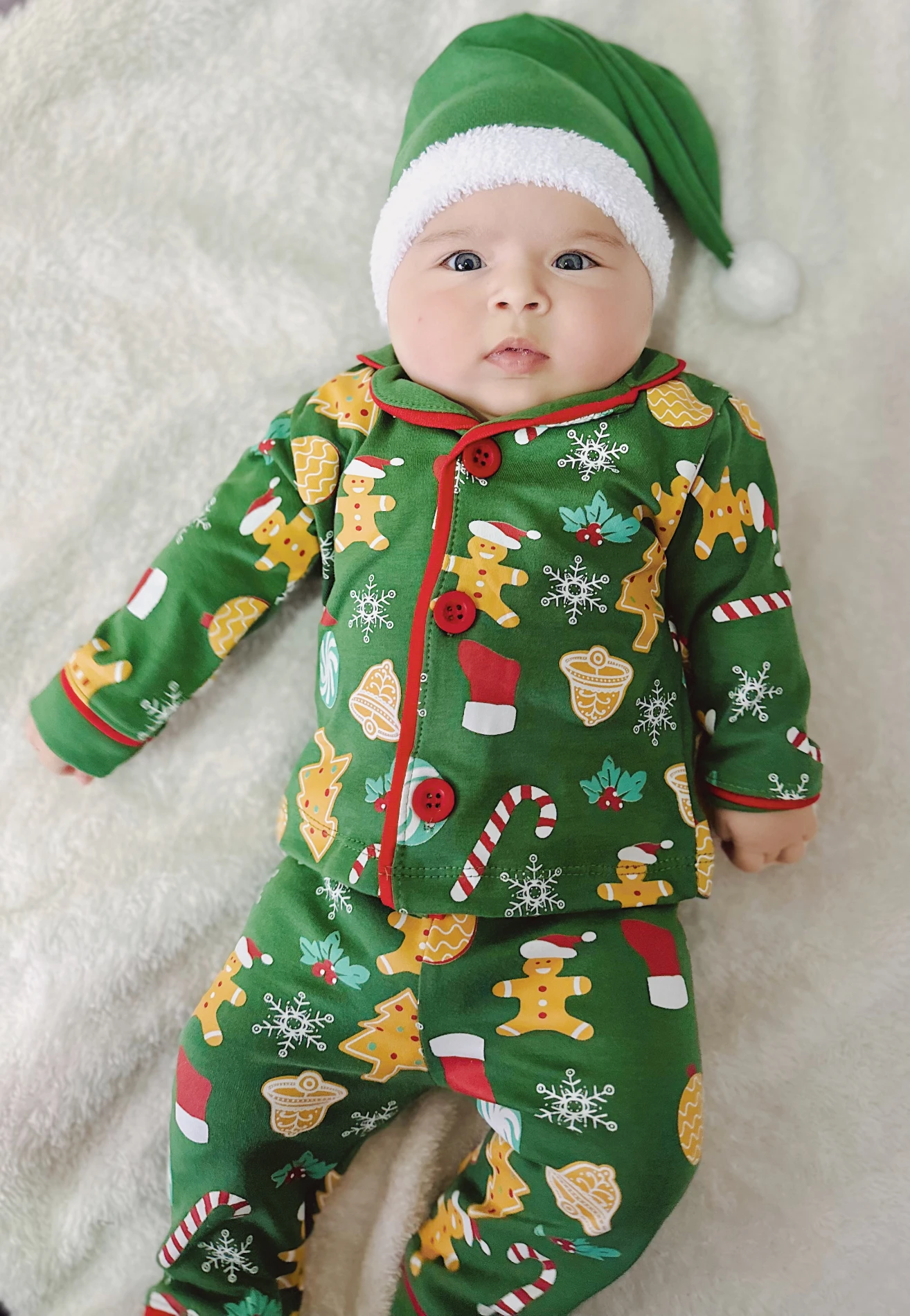 Bebe Yaka Yılbaşı Temalı %100 Pamuk Ponpon Şapkalı 3’lü Takım