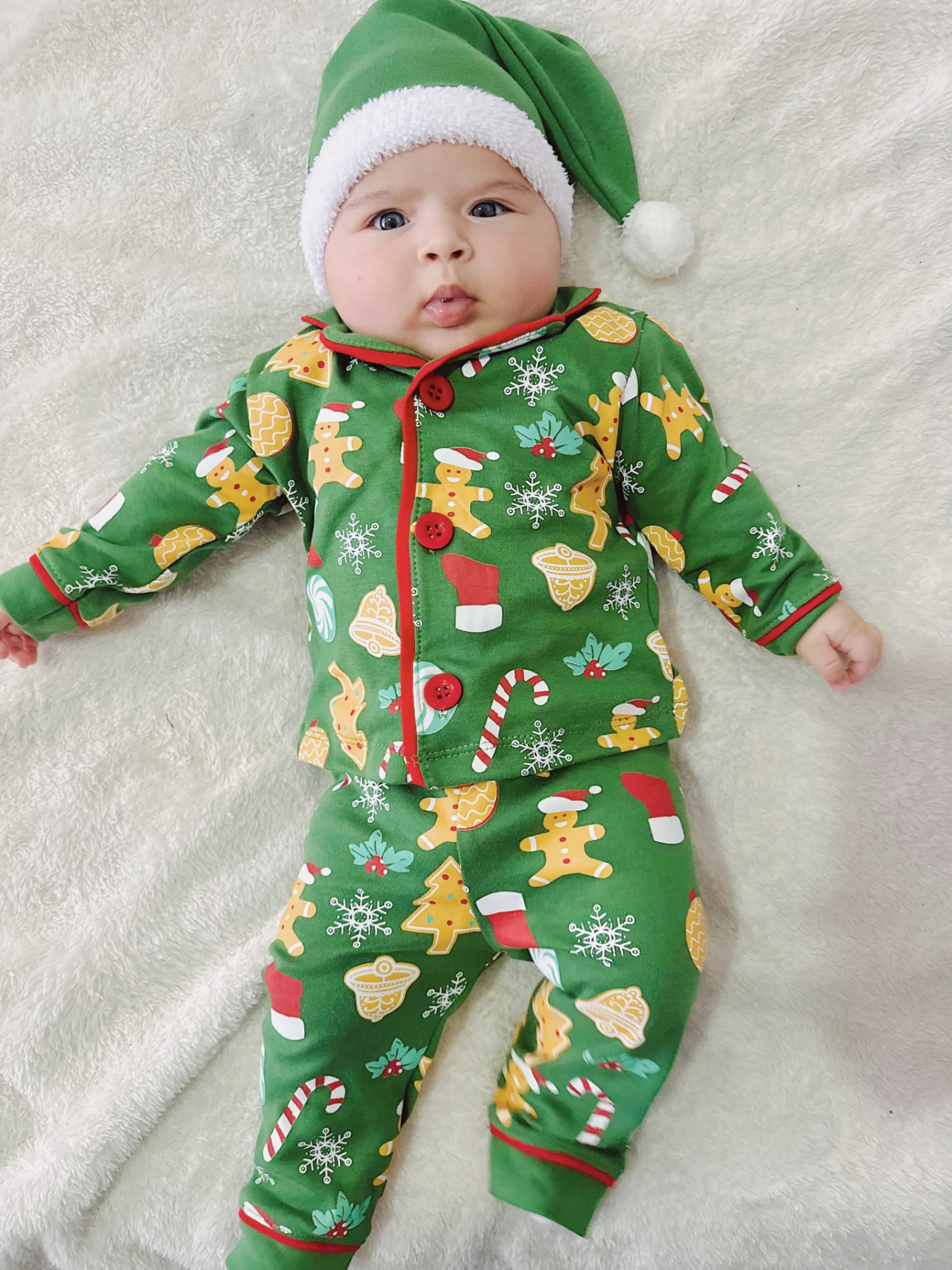 Bebe Yaka Yılbaşı Temalı %100 Pamuk Ponpon Şapkalı 3’lü Takım