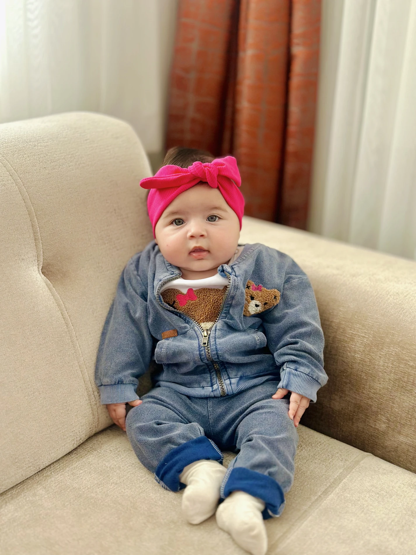 Teddy Nakışlı Kot Ceketli Premium Kalite 3’lü Takım