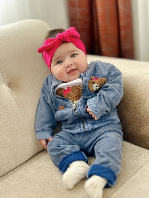 Teddy Nakışlı Kot Ceketli Premium Kalite 3’lü Takım