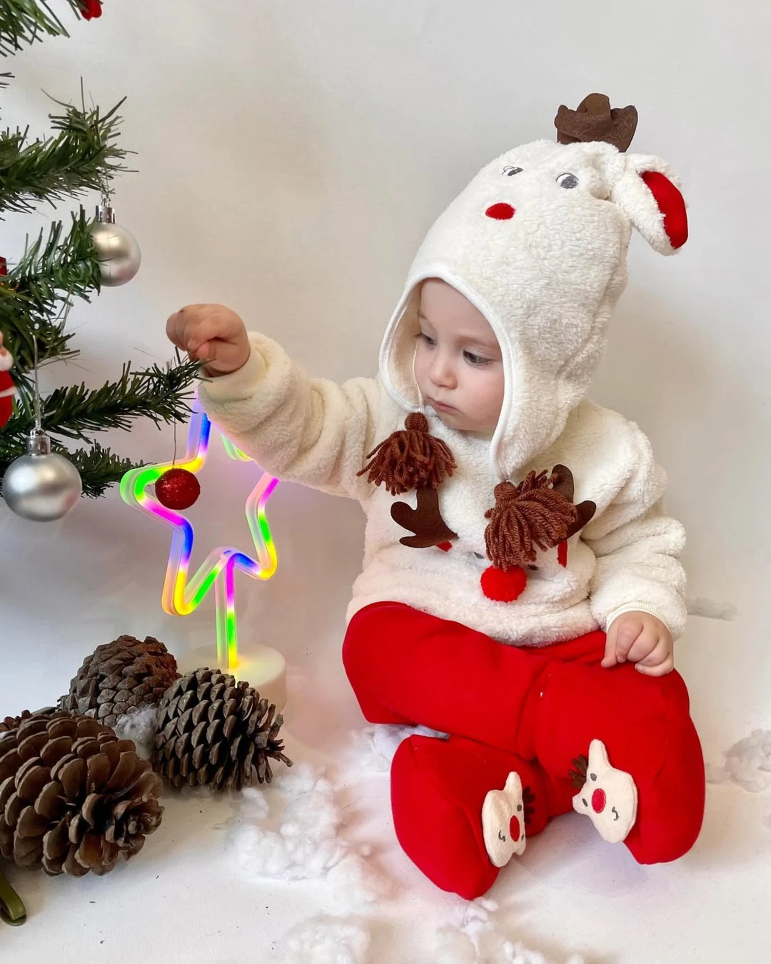 Geyik Yılbaşı Panduflu Şapkalı 4’lü Takım