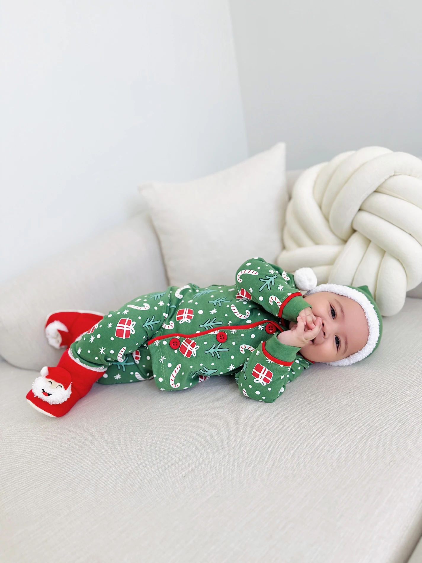 Bebe Yaka Yılbaşı Temalı %100 Pamuk Ponpon Şapkalı 3’lü Takım