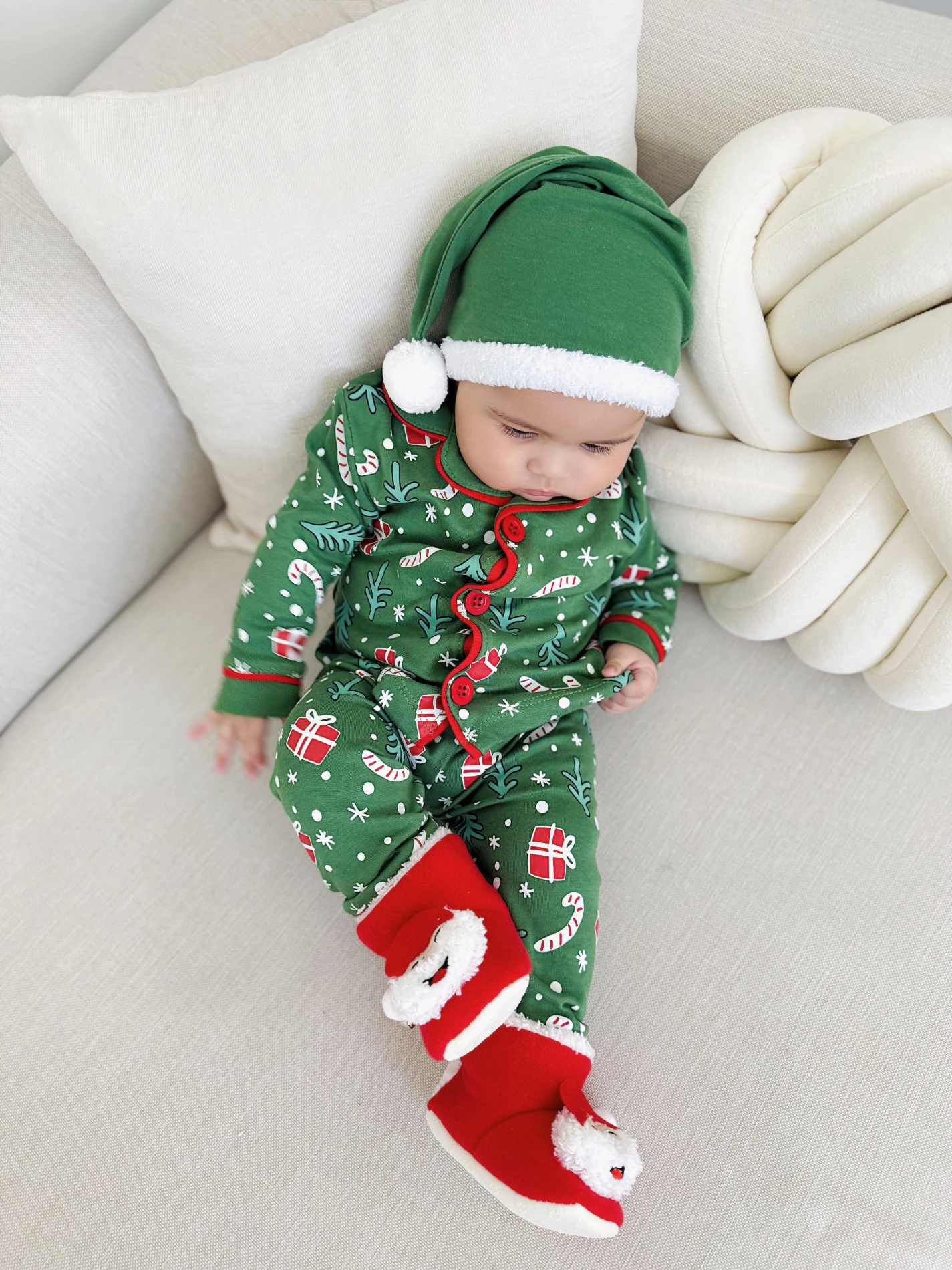 Bebe Yaka Yılbaşı Temalı %100 Pamuk Ponpon Şapkalı 3’lü Takım