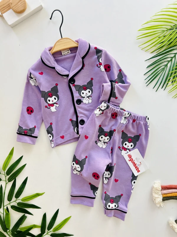 Kuromi Bebe Yakalı %100 Pamuk Pijama Takımı