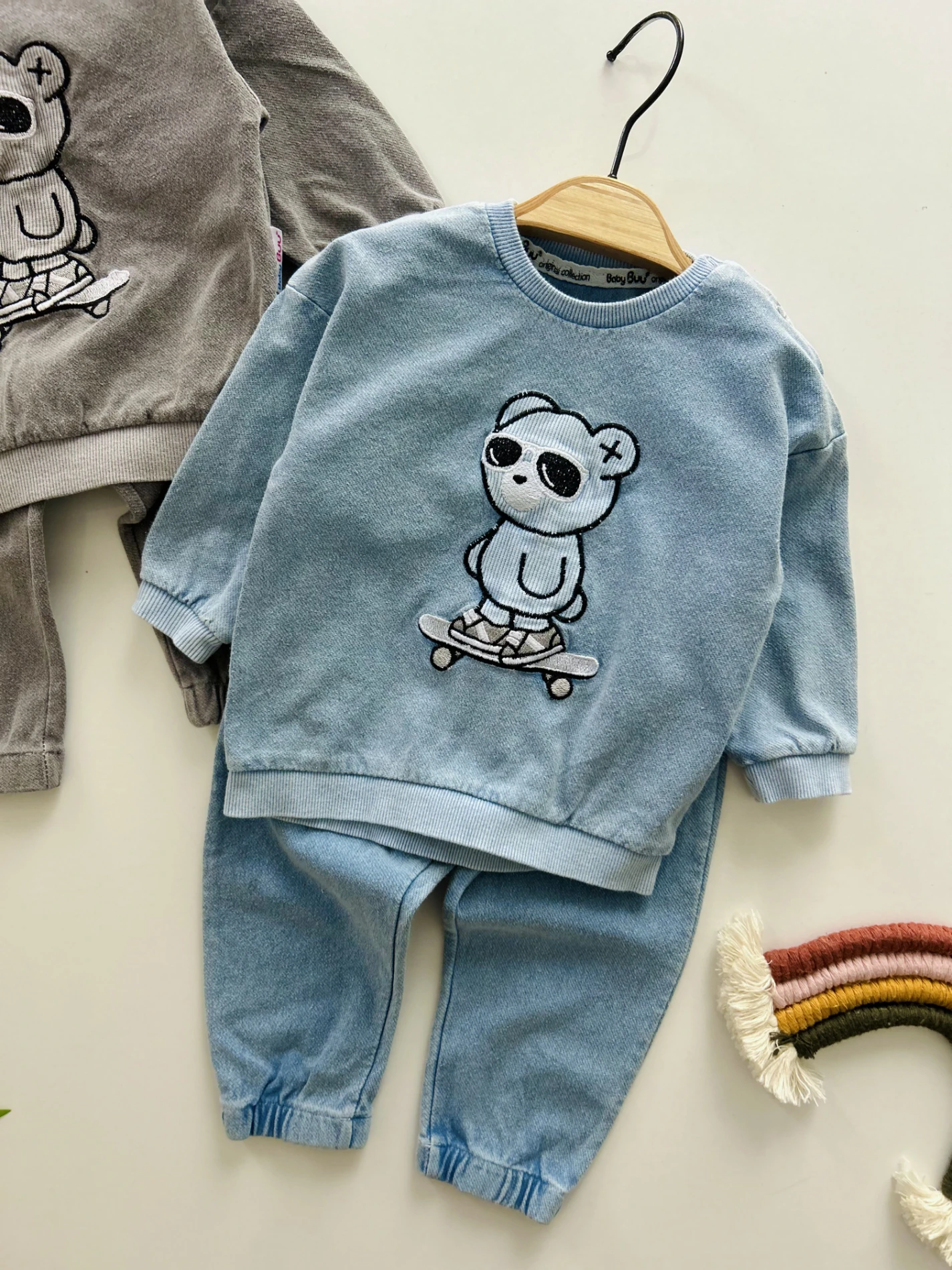 Cool Nakışlı  Likralı Örme Esnek Kot 2’li Takım