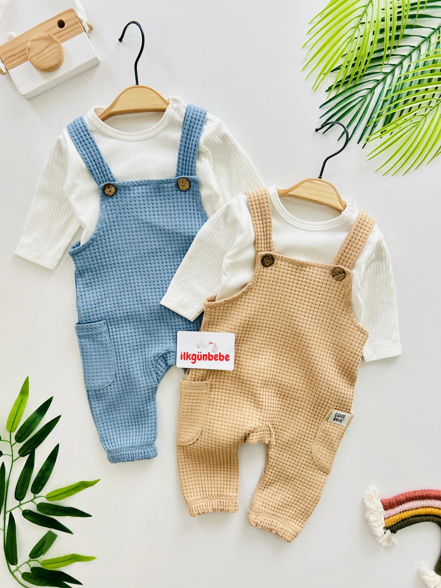 Waffle Kumaş Salopet Body Set