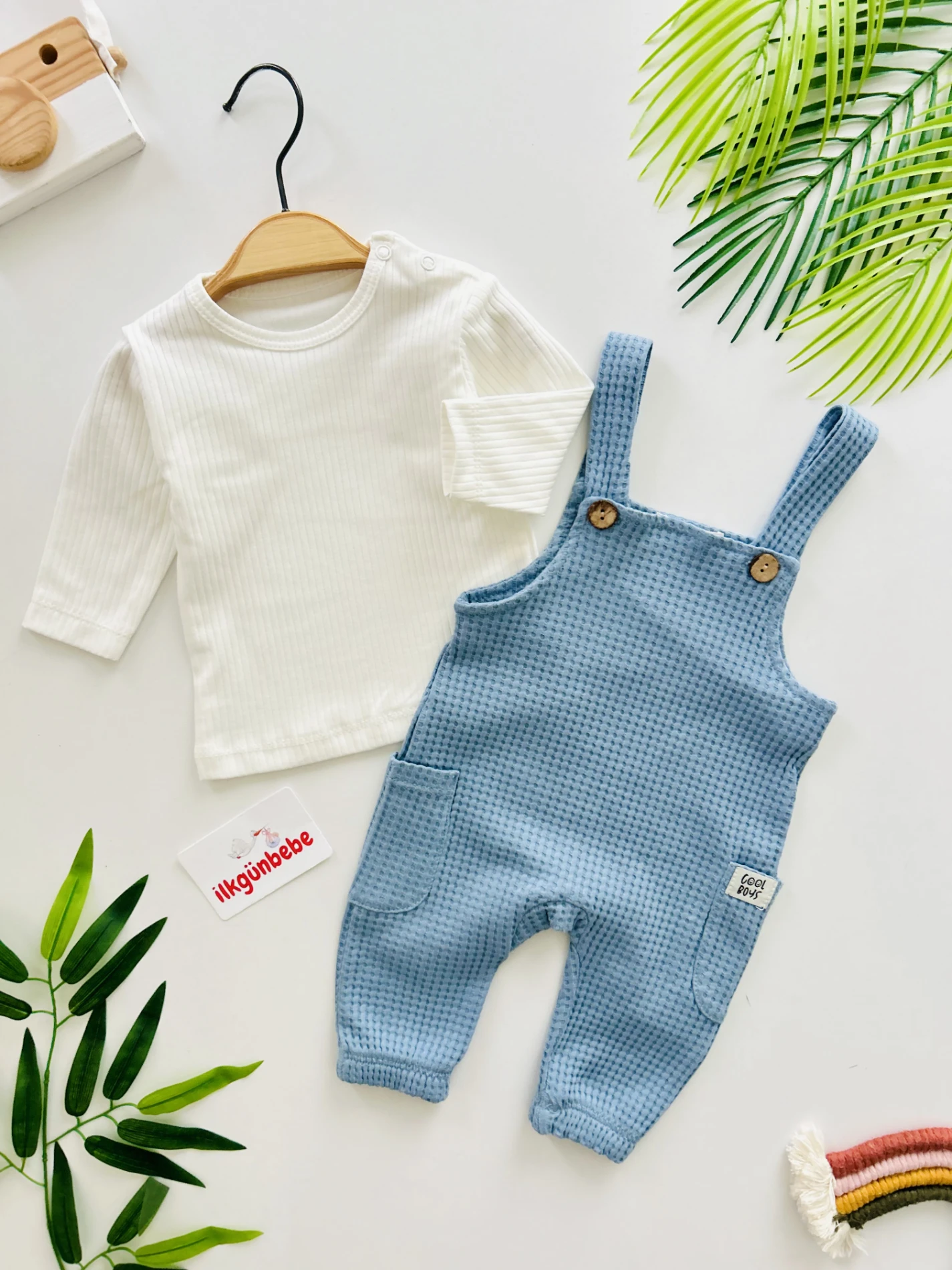 Waffle Kumaş Salopet Body Set