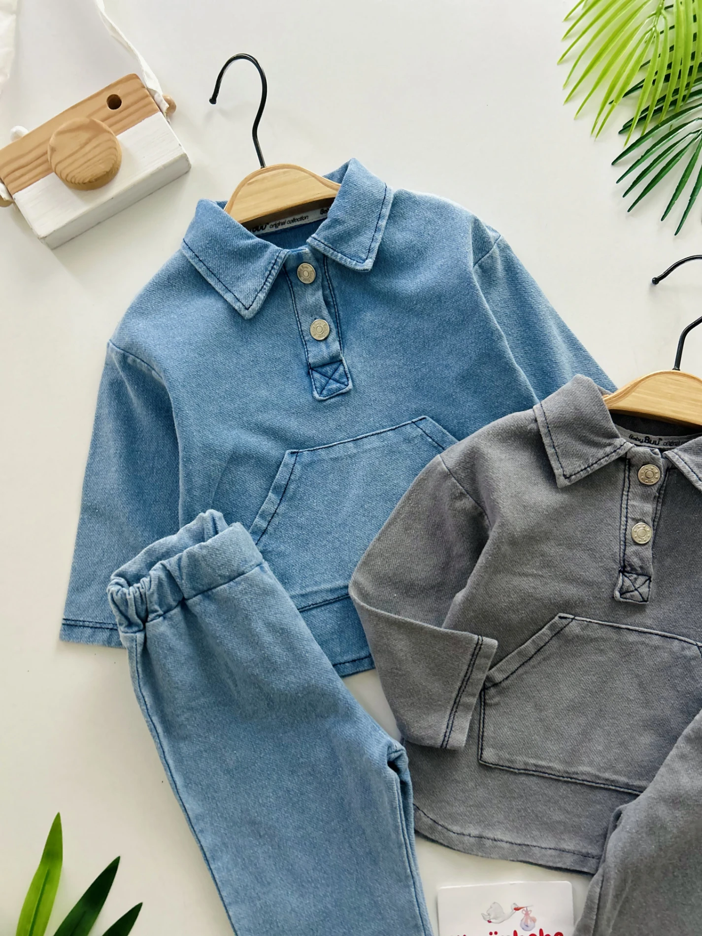 Polo Yaka Likralı Örme Esnek Kot 2’li Takım