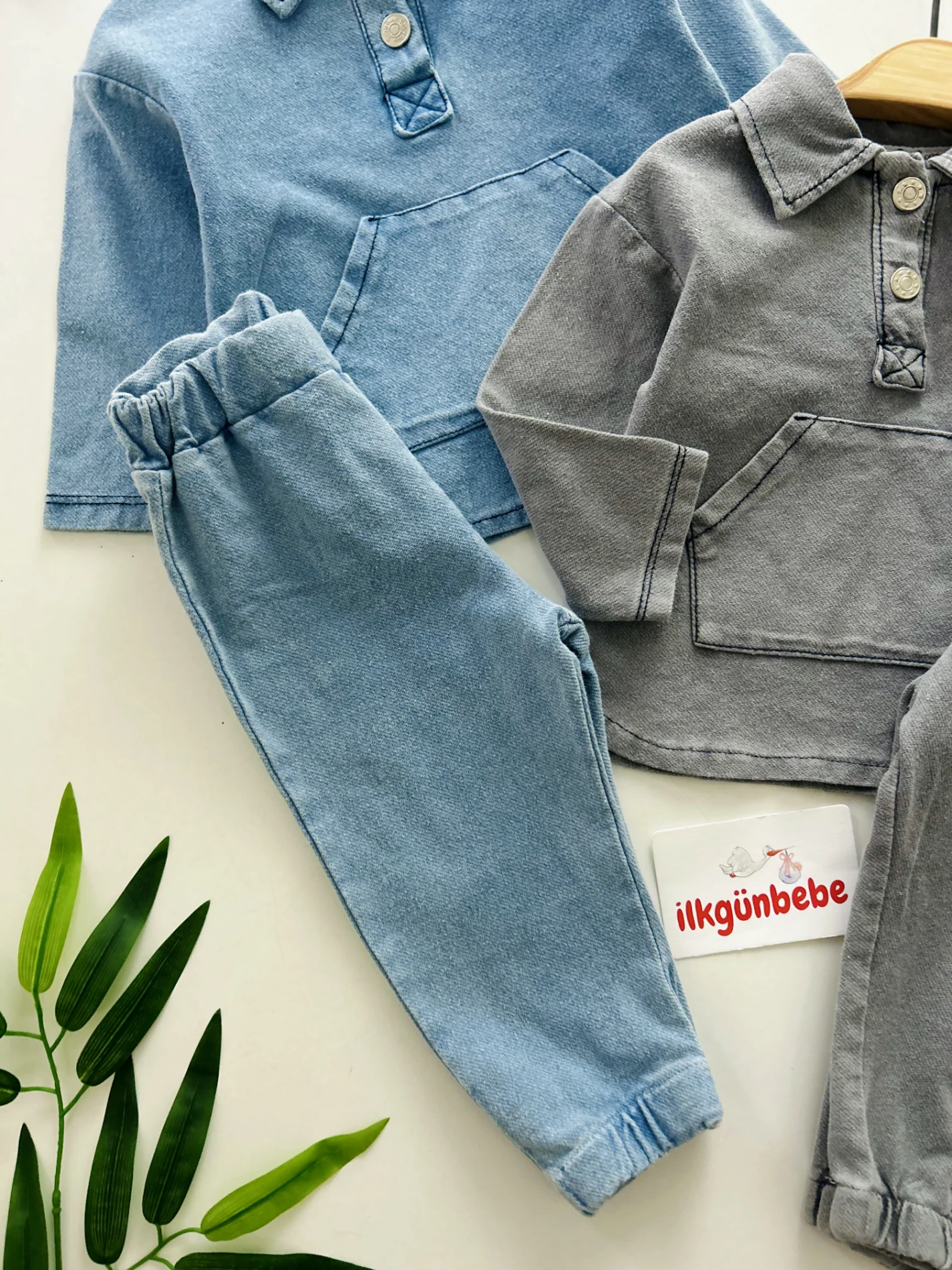 Polo Yaka Likralı Örme Esnek Kot 2’li Takım