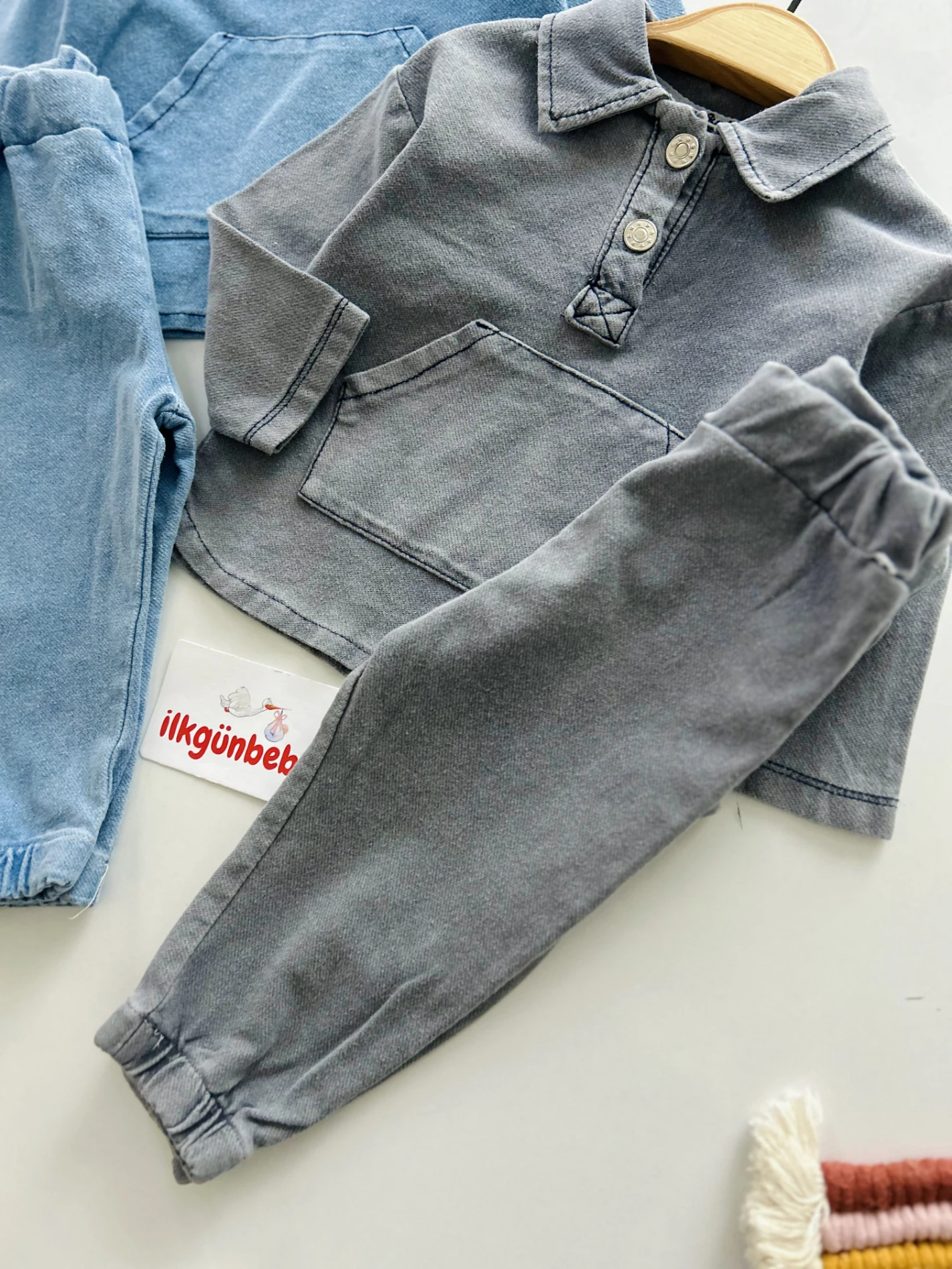 Polo Yaka Likralı Örme Esnek Kot 2’li Takım