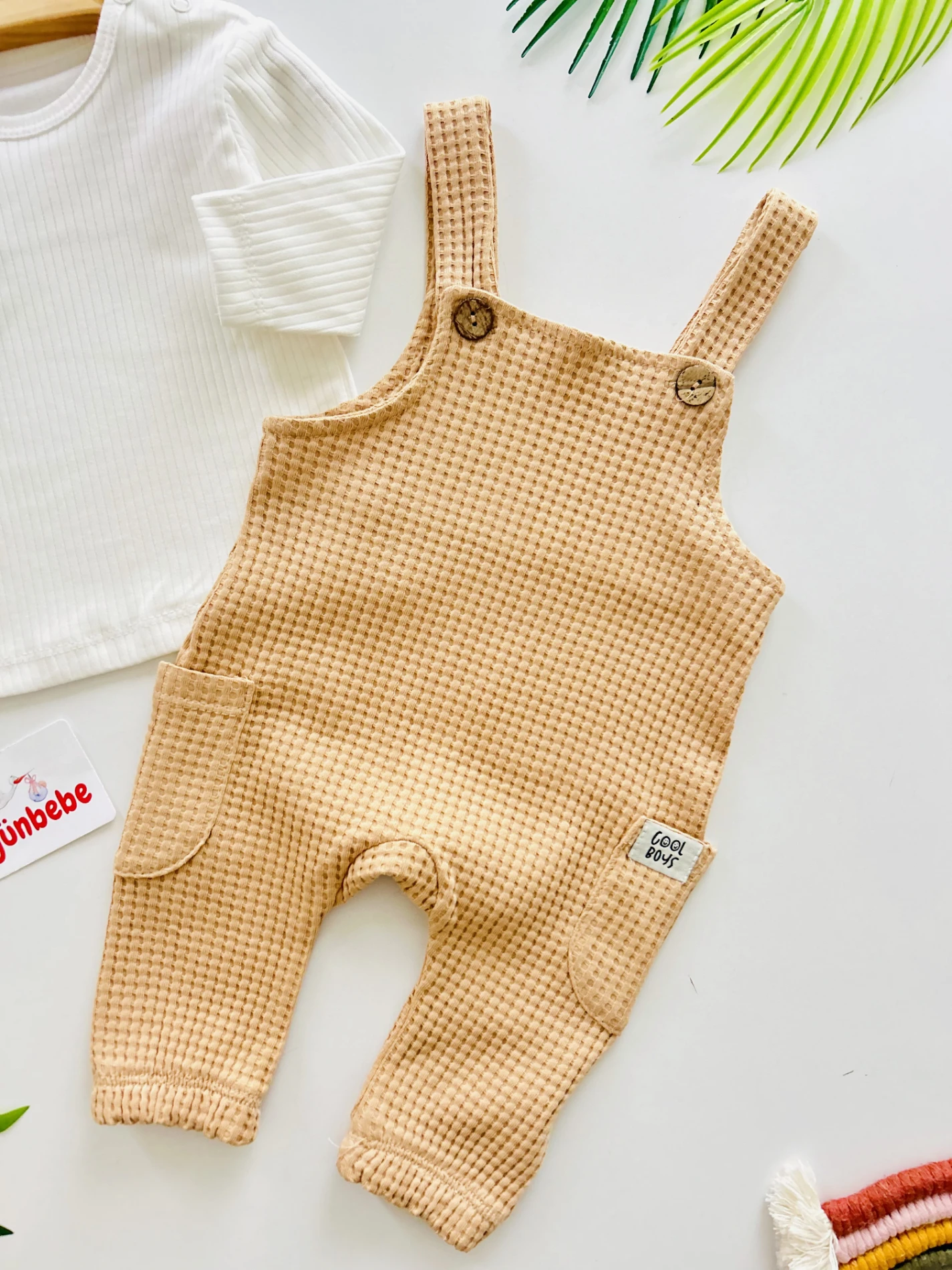 Waffle Kumaş Salopet Body Set