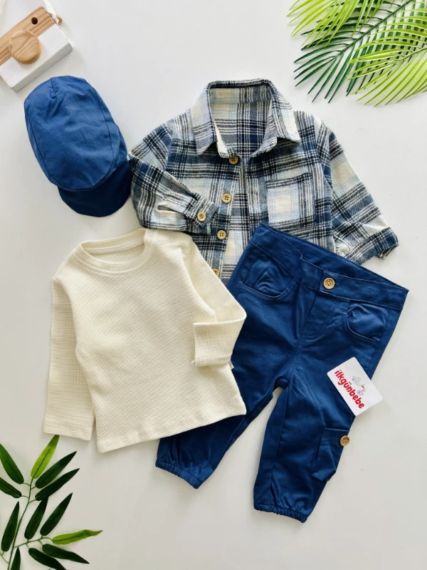 Ekose Desenli 4 Parça Premium Takım